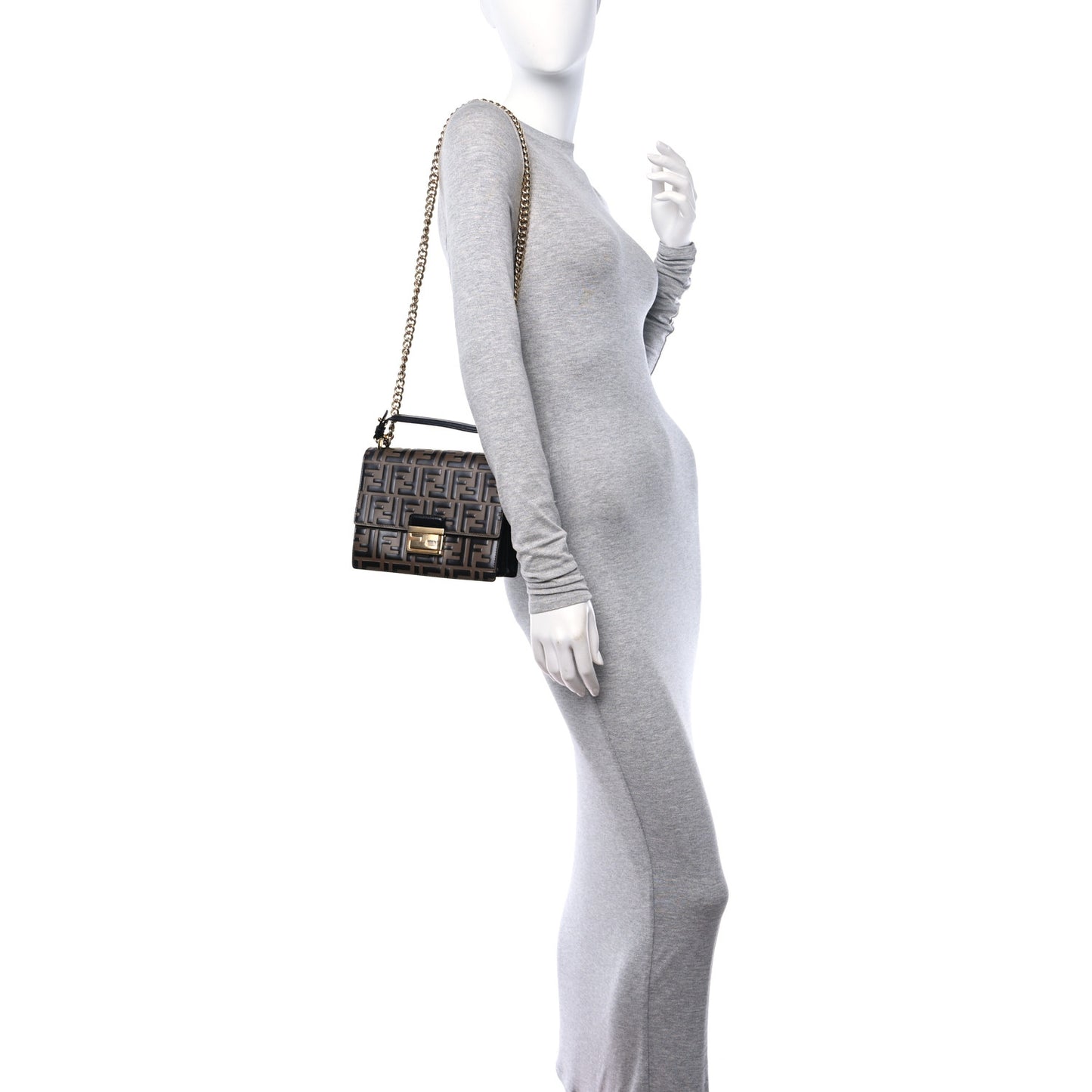 Vitello Liberty Bi-Color FF 1974 Embossed Small Kan U Shoulder Bag Maya Black