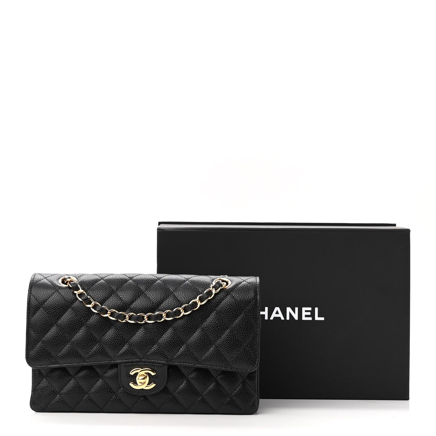 Caviar Quilted Medium Double Flap Black