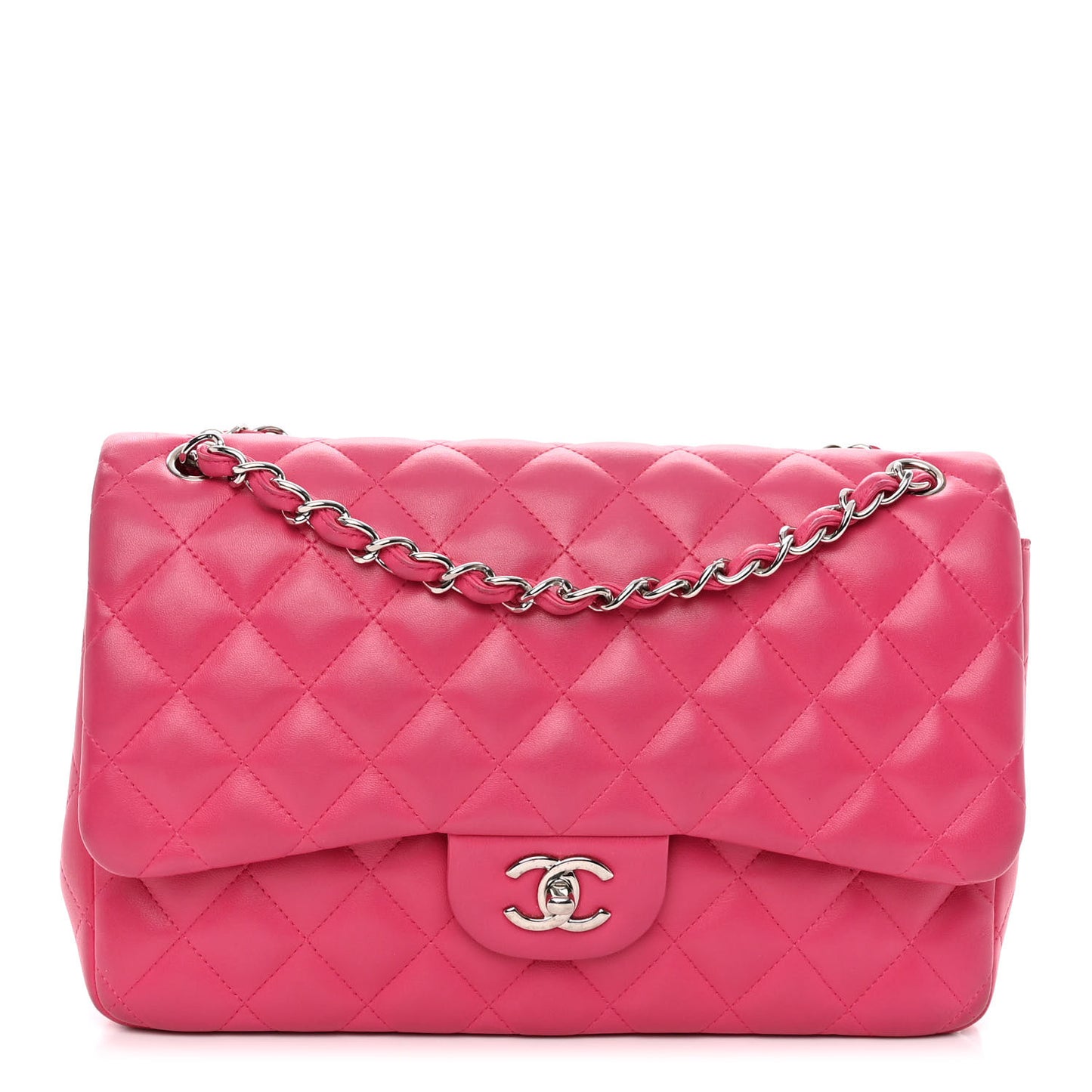 Lambskin Quilted Jumbo Double Flap Dark Pink