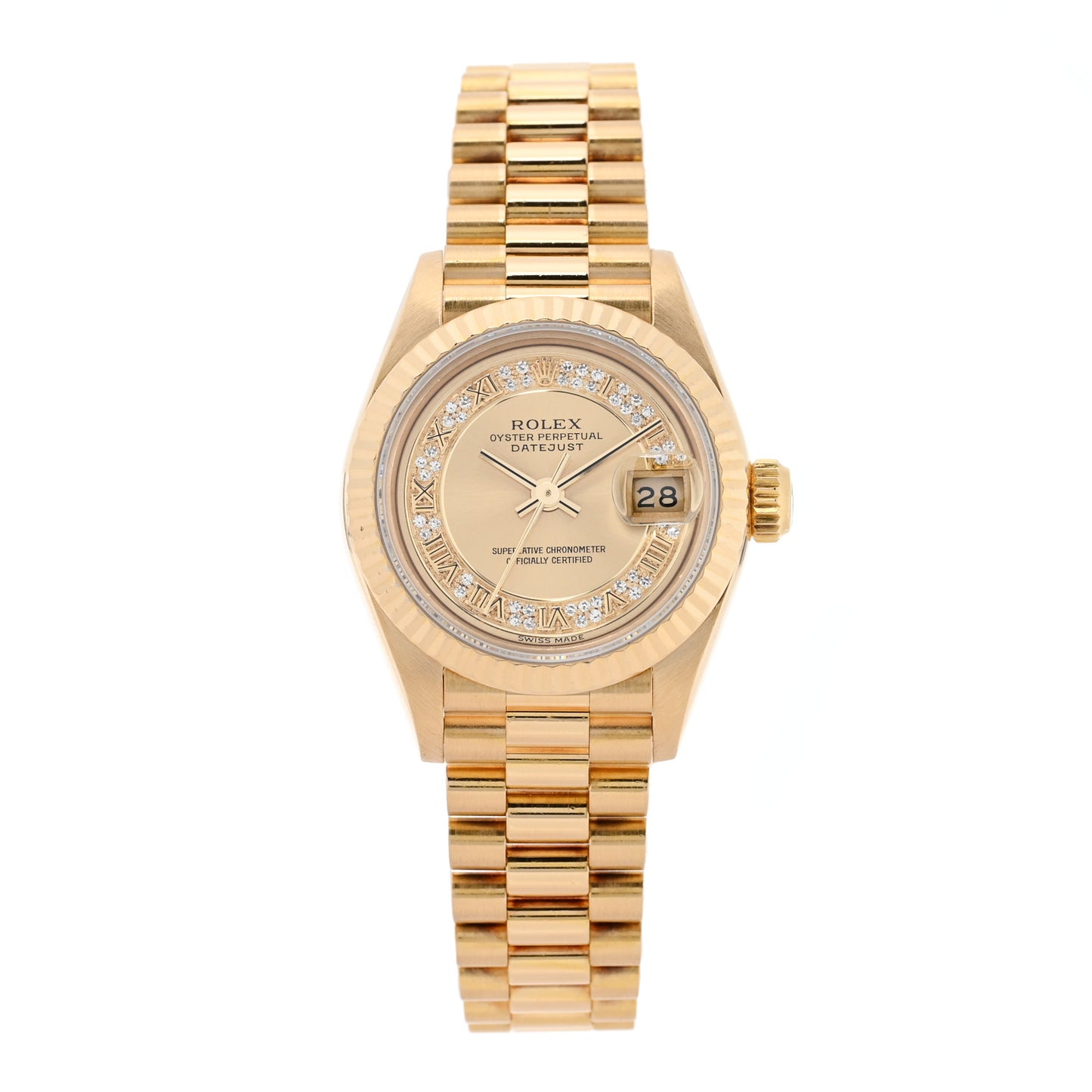 18K Yellow Gold Diamond 26mm Datejust President Watch Champagne 69178