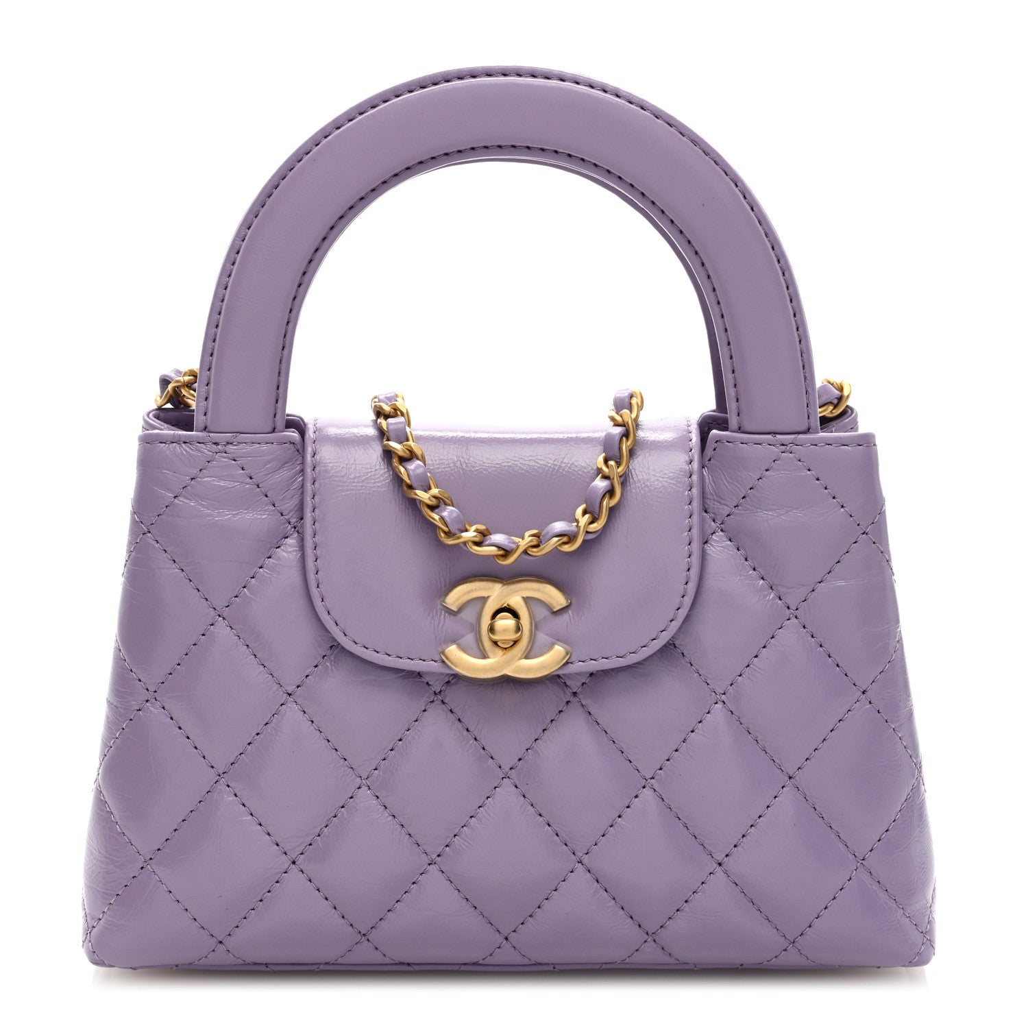 Chanel Shiny Aged Calfskin Quilted Nano Kelly Shopper Lilac 1 of 9