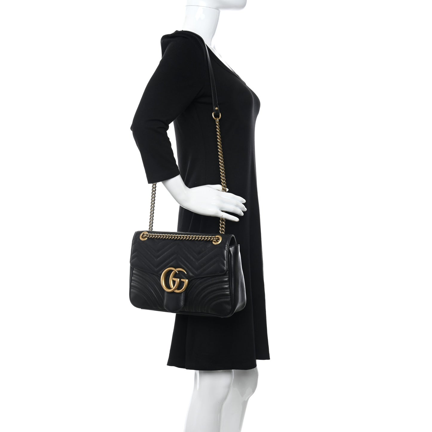 Calfskin Matelasse Medium GG Marmont Shoulder Bag Black