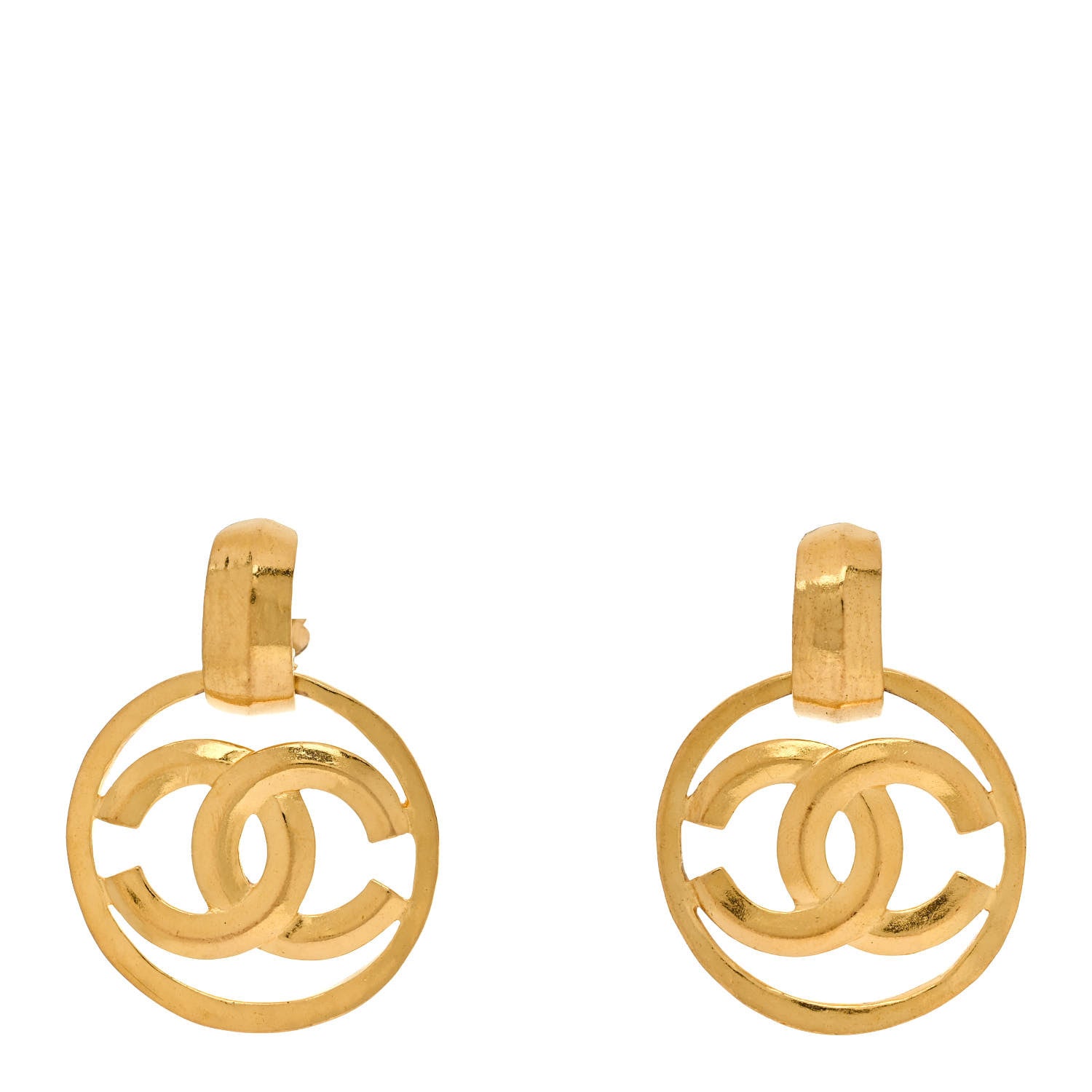 Chanel Metal Round CC Drop Clip On Earrings Gold 1 of 4