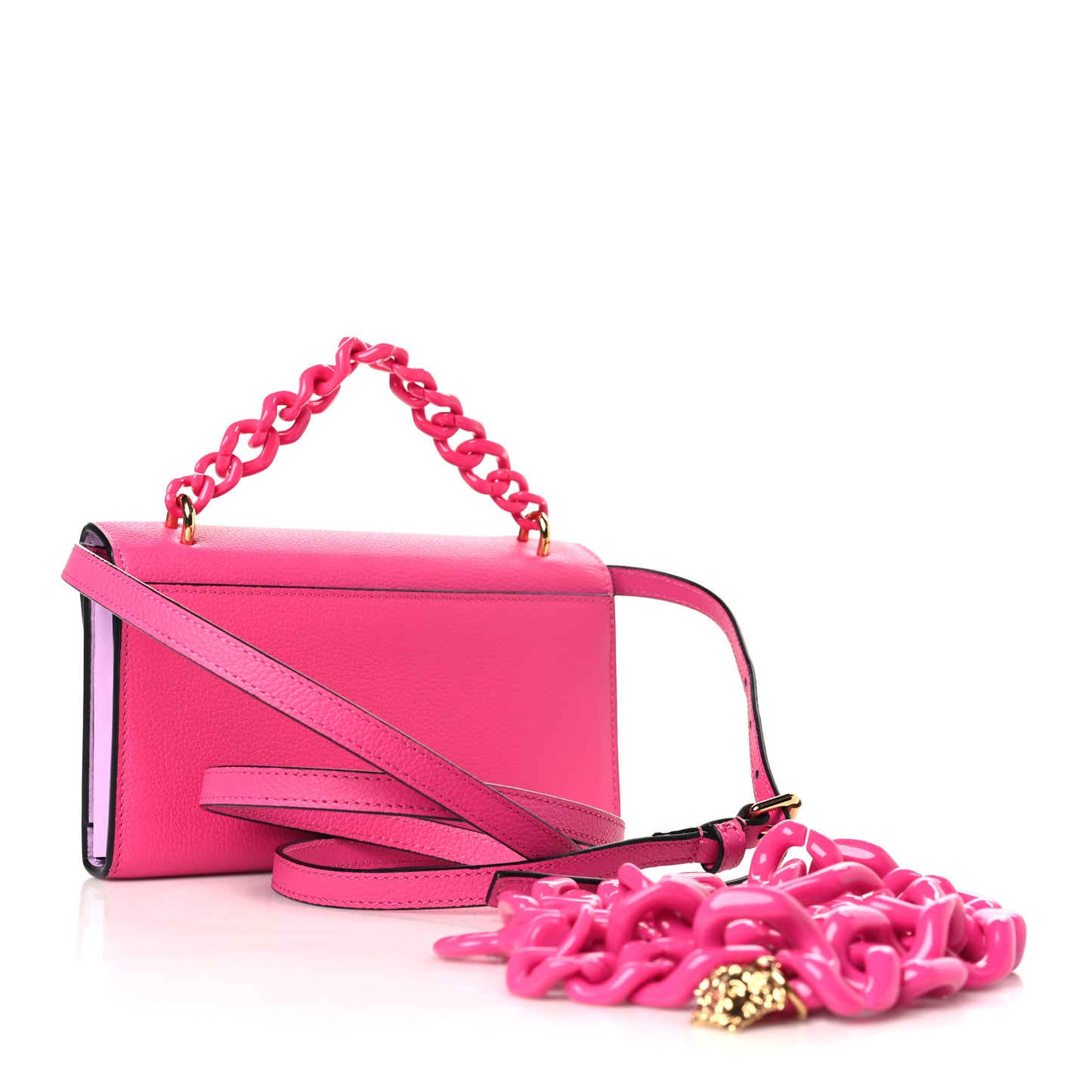 Grained Calfskin La Medusa Wallet On Chain Fuchsia Pink Lilac