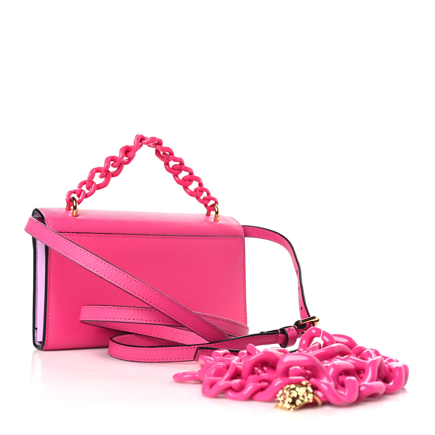 Versace Grained Calfskin La Medusa Wallet On Chain Fuchsia Pink Lilac 3 of 9