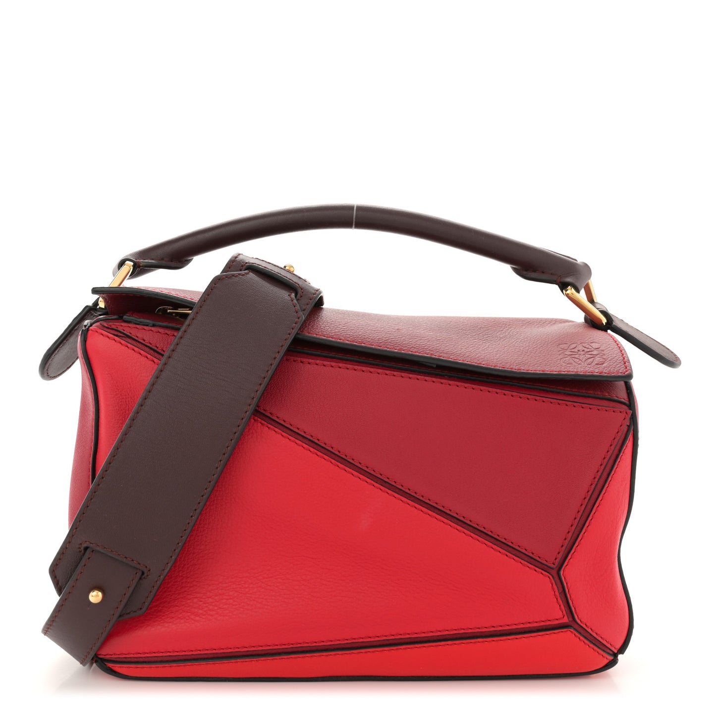 Calfskin Colorblock Small Puzzle Bag Red