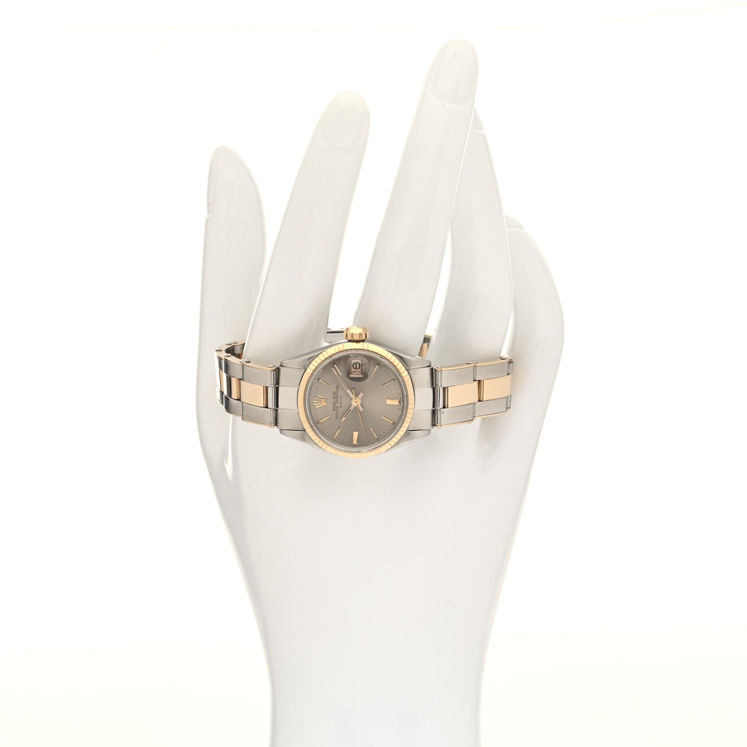 Rolex Stainless Steel 18K Yellow Gold 24mm Oyster Perpetual Date Watch Champagne 6617 2 of 5