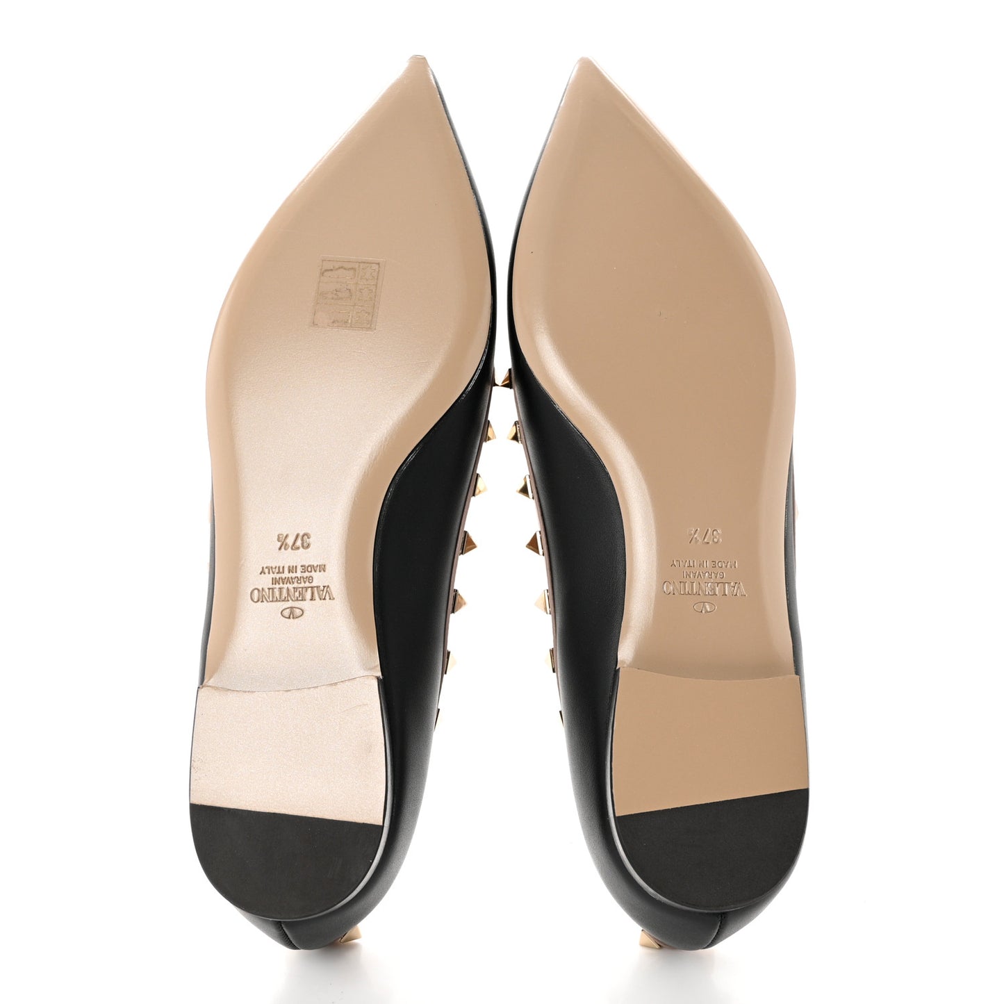 Calfskin Nappa Rockstud Ballerina Flats 37.5 Black Poudre