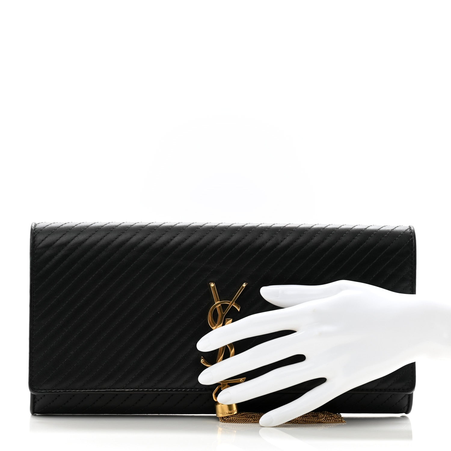 Saint Laurent Calfskin Patterned Cassandre Tassel Clutch Black 2 of 11