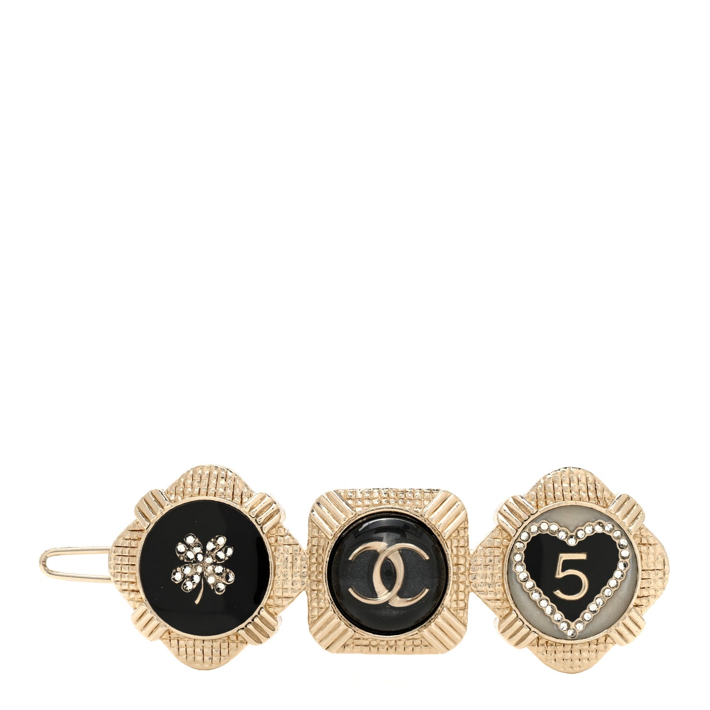Metal Resin Enamel Crystal CC Hair Clip Barrette Gold Black