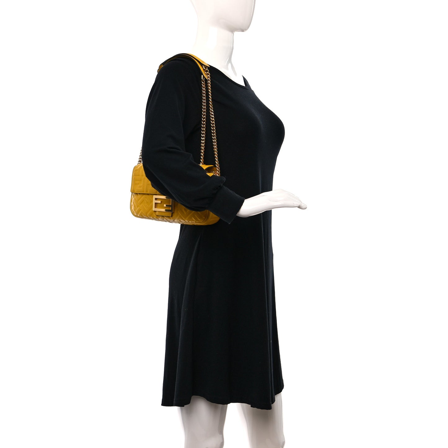 Nappa Small FF Embossed Midi Chain Baguette Mimosa