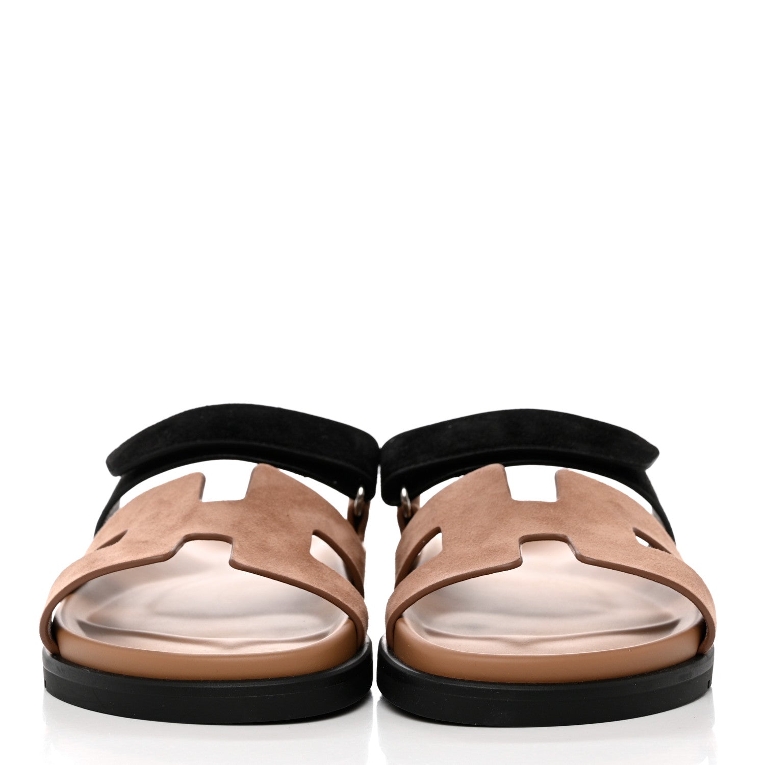 Hermes Suede Goatskin Womens Chypre Sandals 37.5 Rose Perle Black 2 of 9