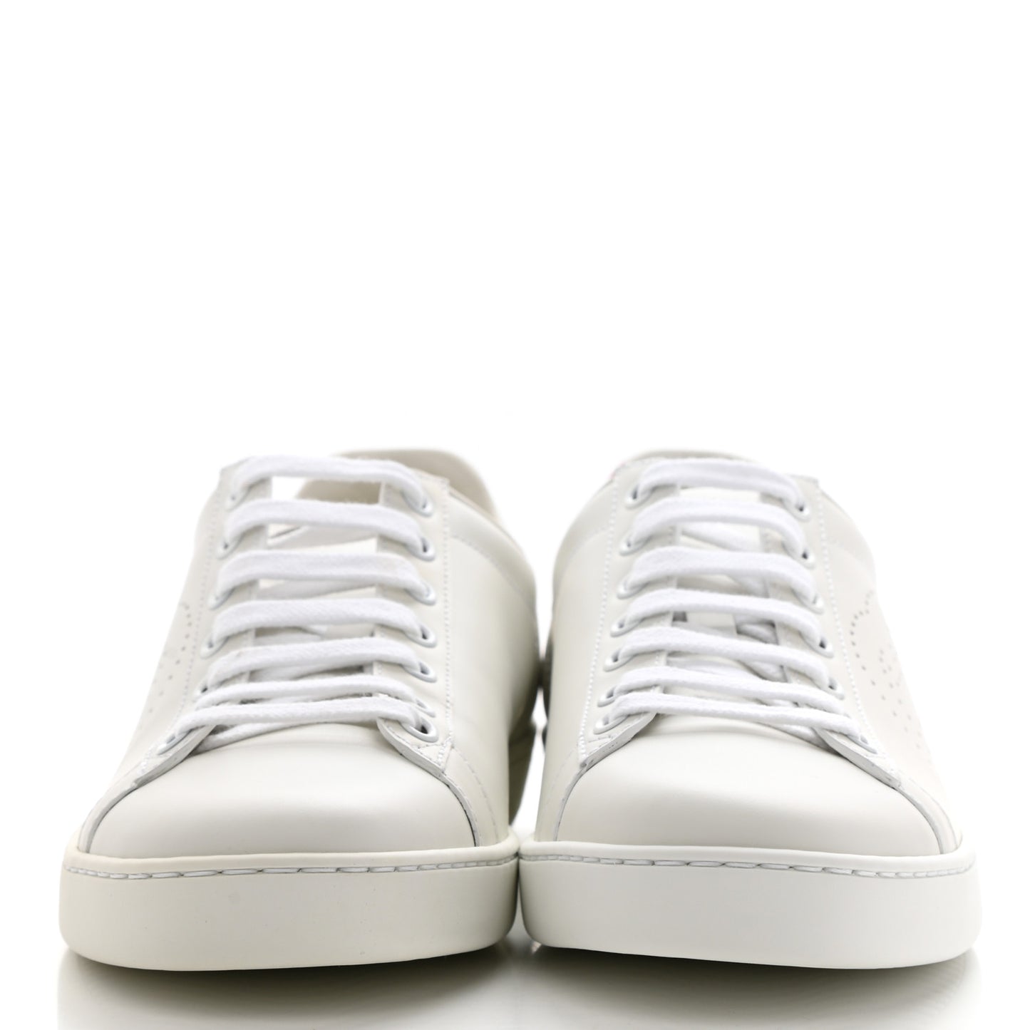Calfskin Interlocking G Perforated Womens Ace Sneakers 37.5 White Hibiscus Red