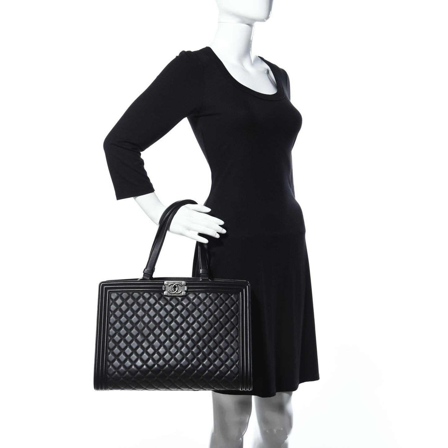Calfskin Quilted Boy Shopping Tote Black