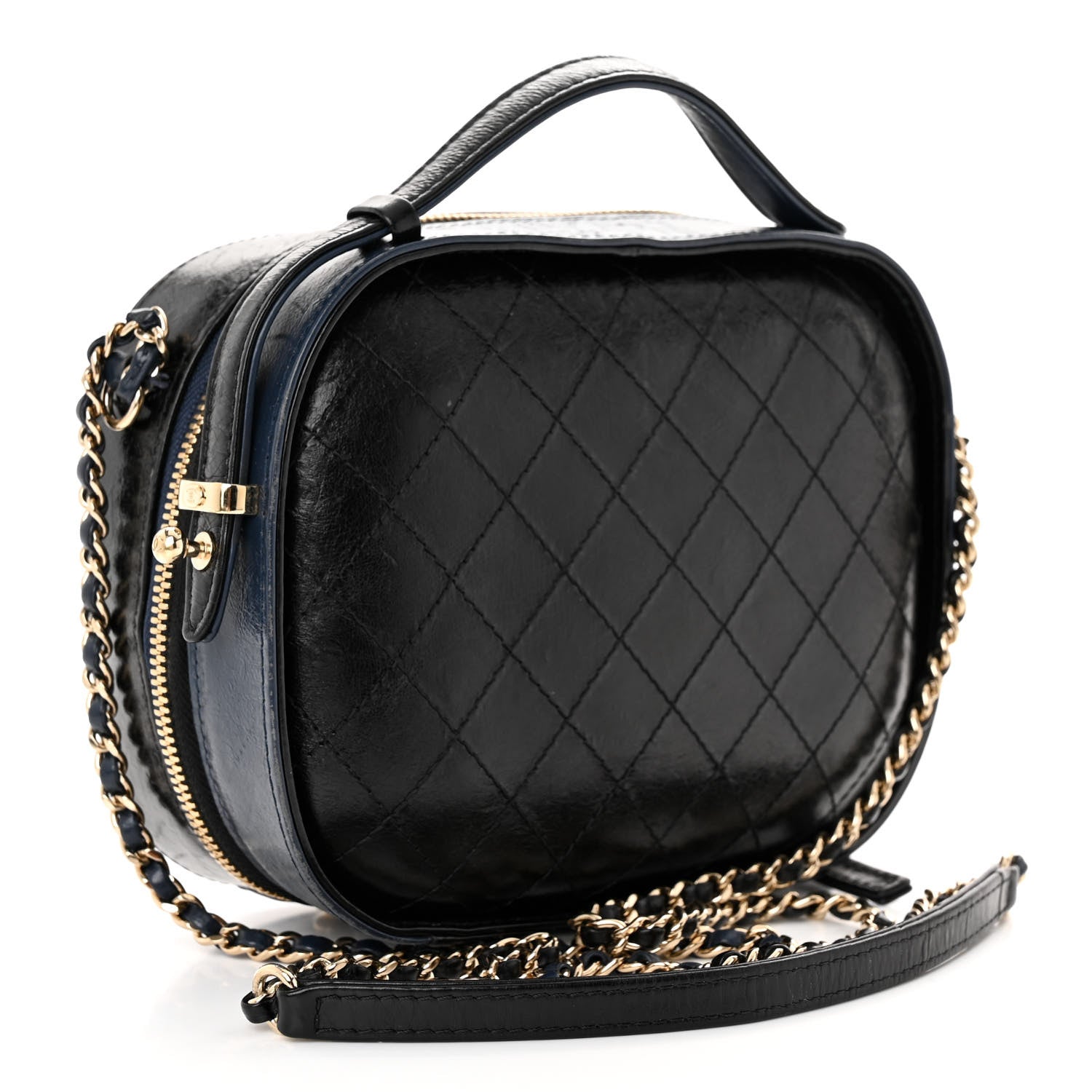 Chanel Calfskin Stitched Vanity Case Black Navy 3 of 10