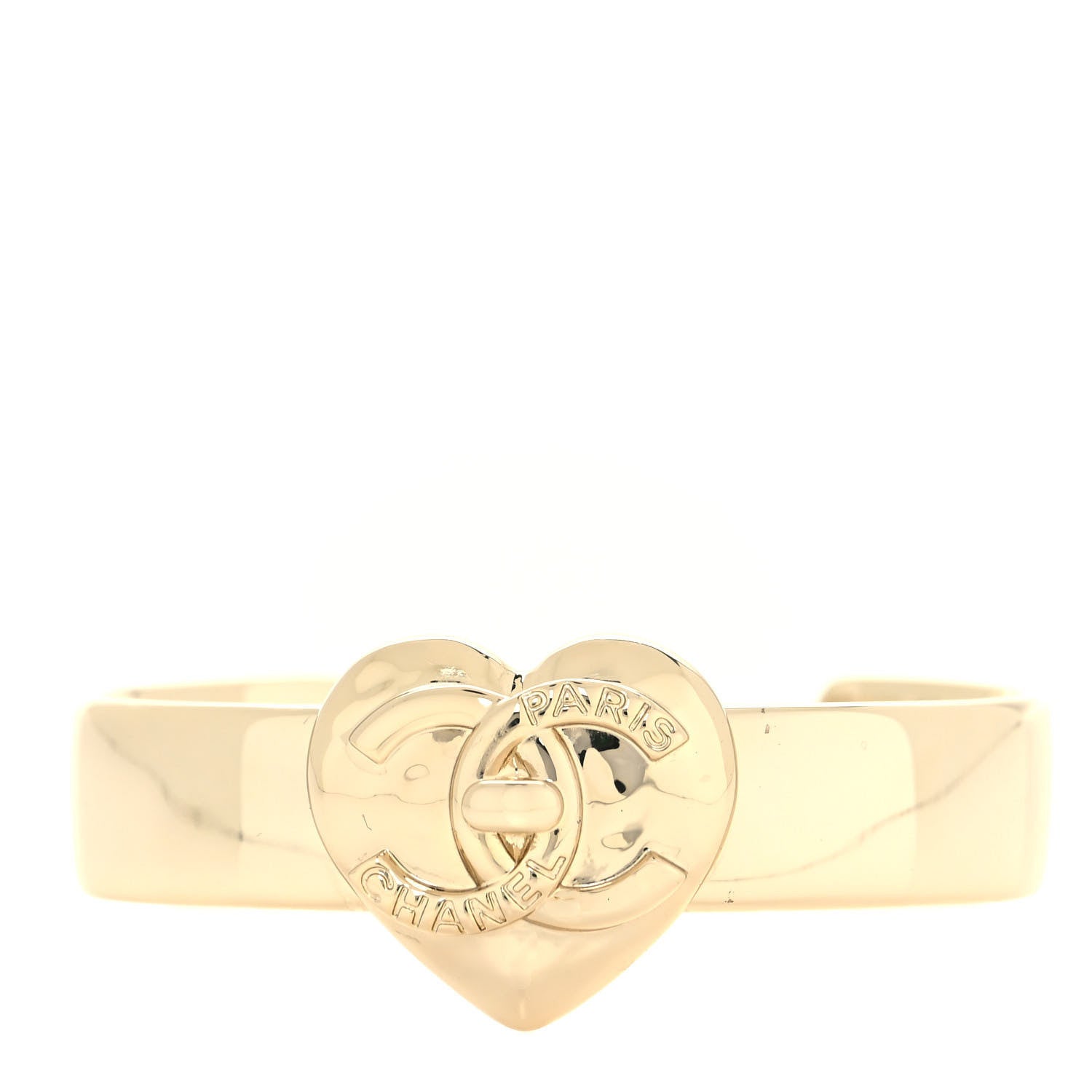 Chanel Metal Coco In Love CC Heart Cuff Bracelet S Gold 1307548 ...