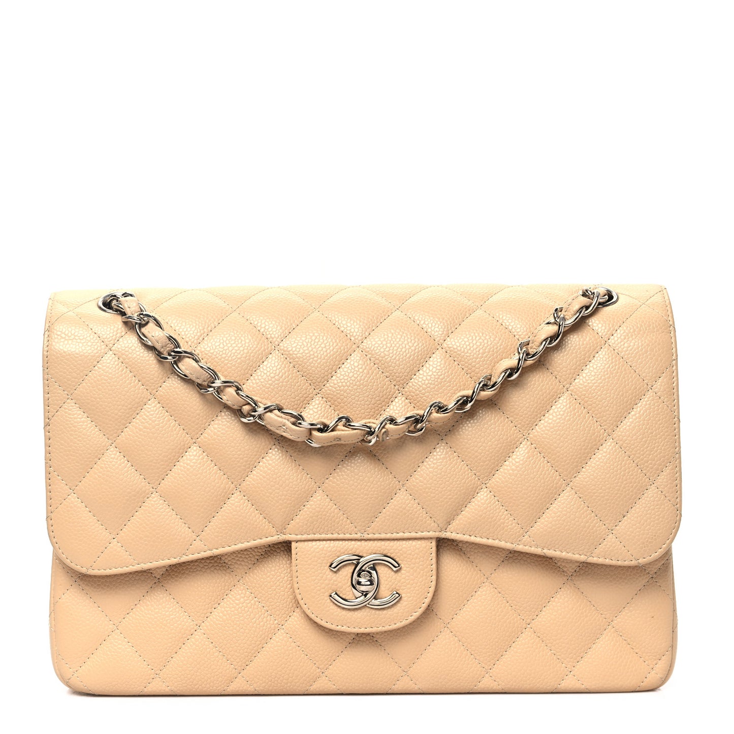 Caviar Quilted Jumbo Double Flap Beige