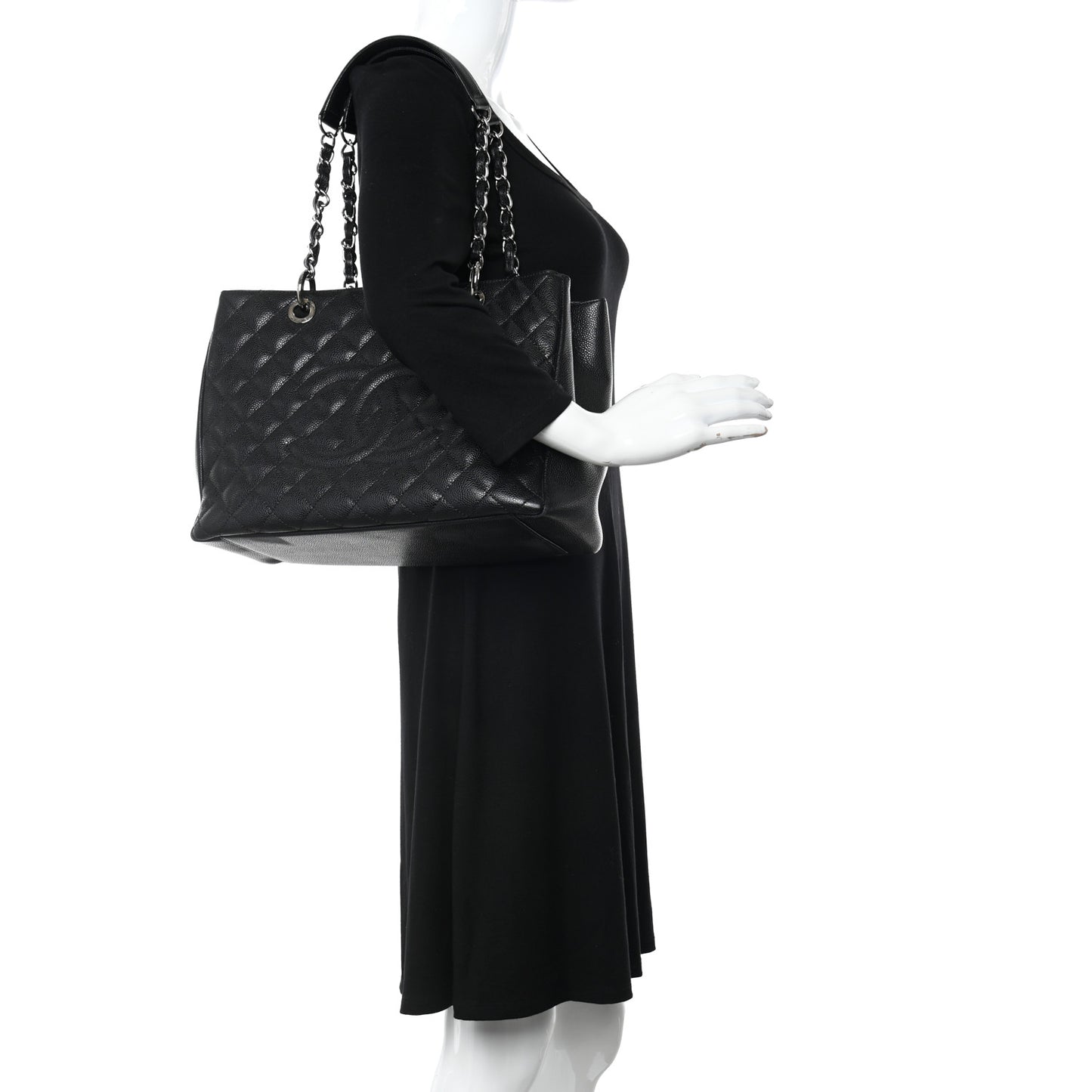 Caviar Quilted Grand Shopping Tote GST Black