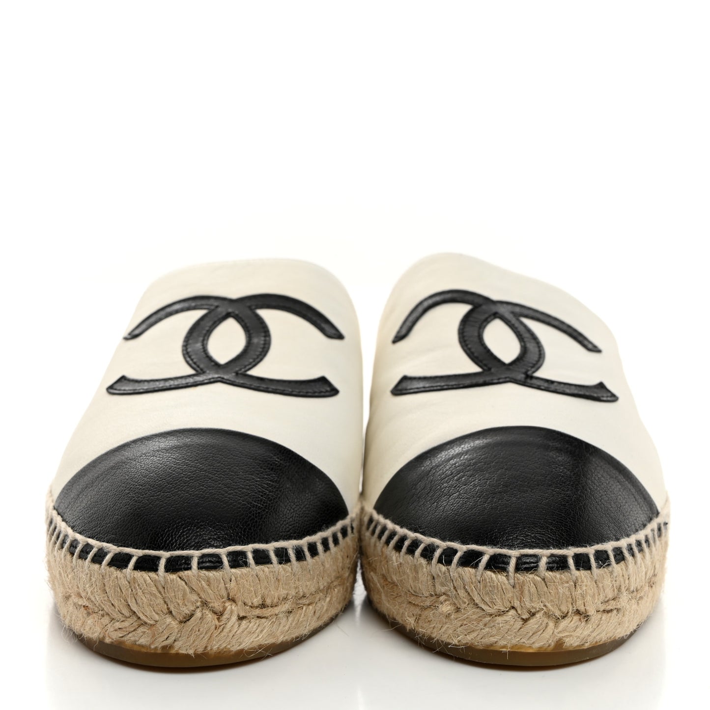 Iridescent Goatskin CC Espadrille Mules 40 Ivory Black