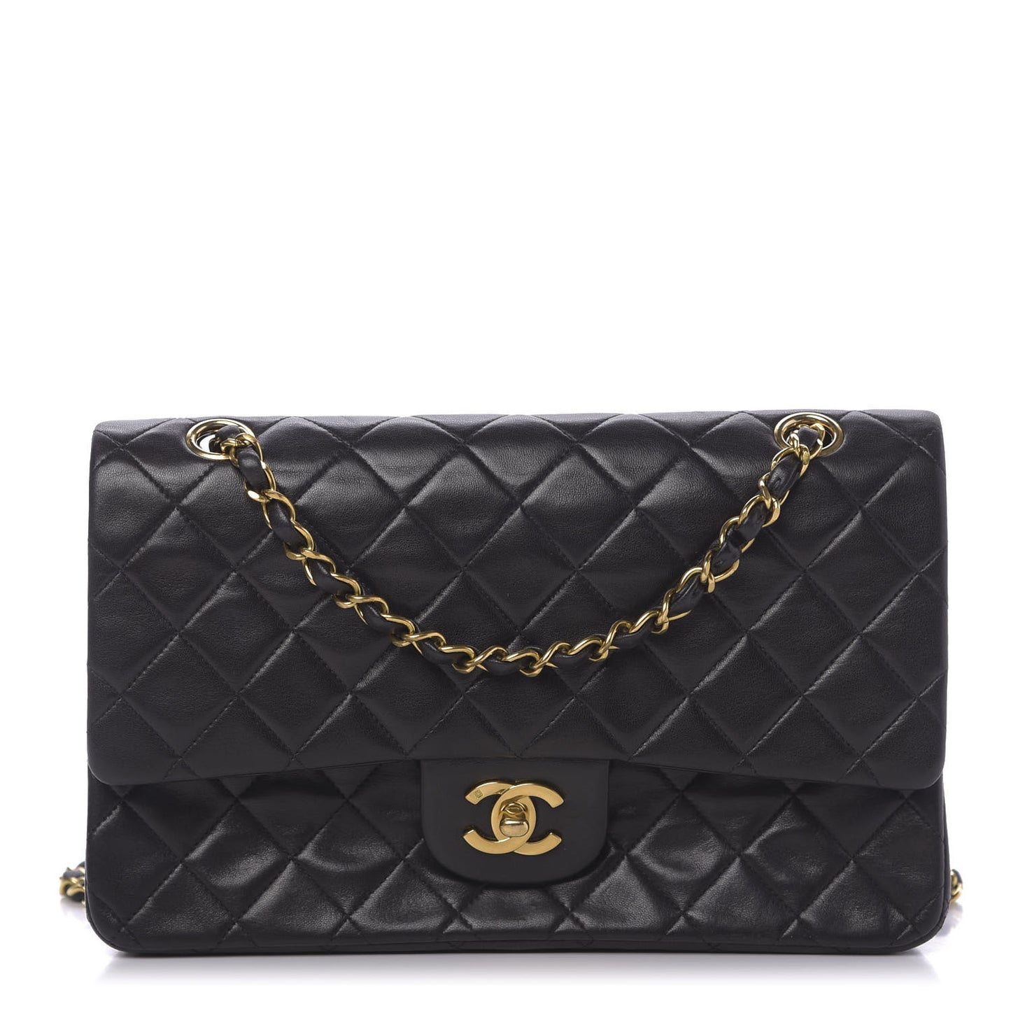 Lambskin Quilted Medium Double Flap Black