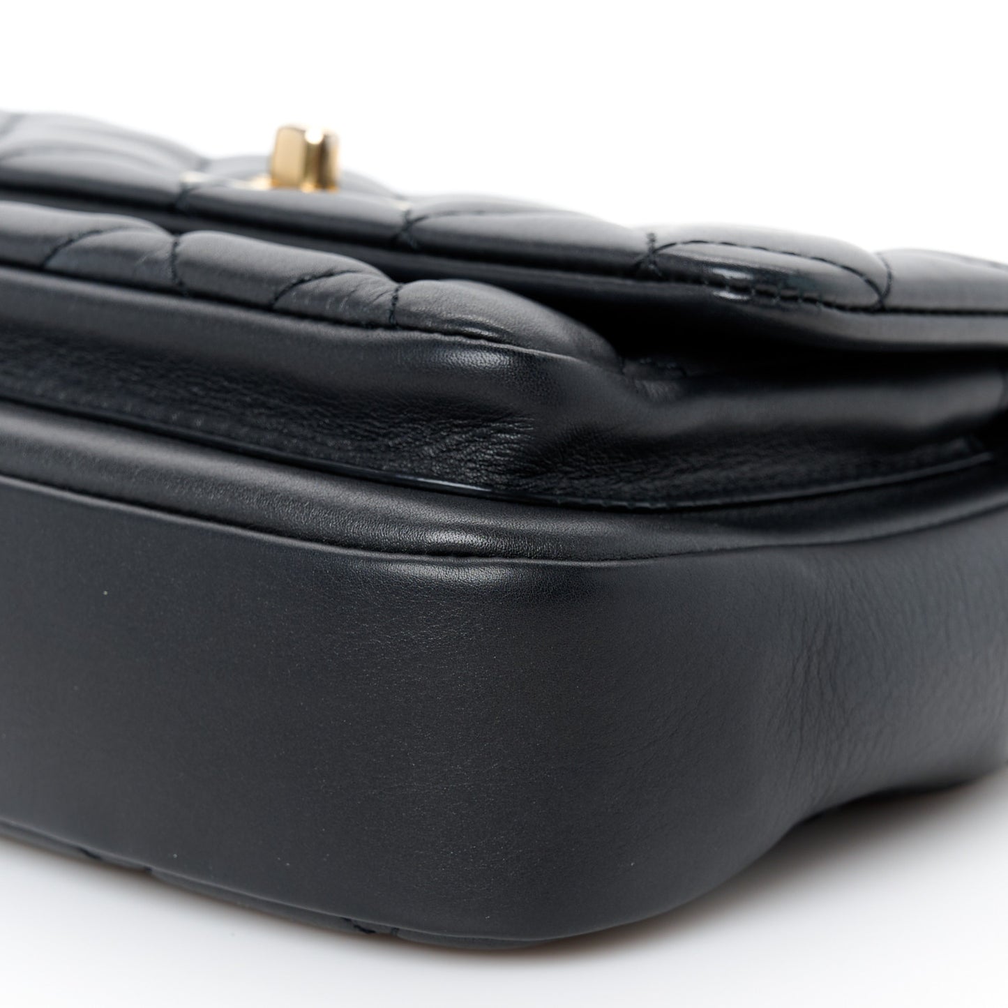 Calfskin Quilted Top Handle Flap Black