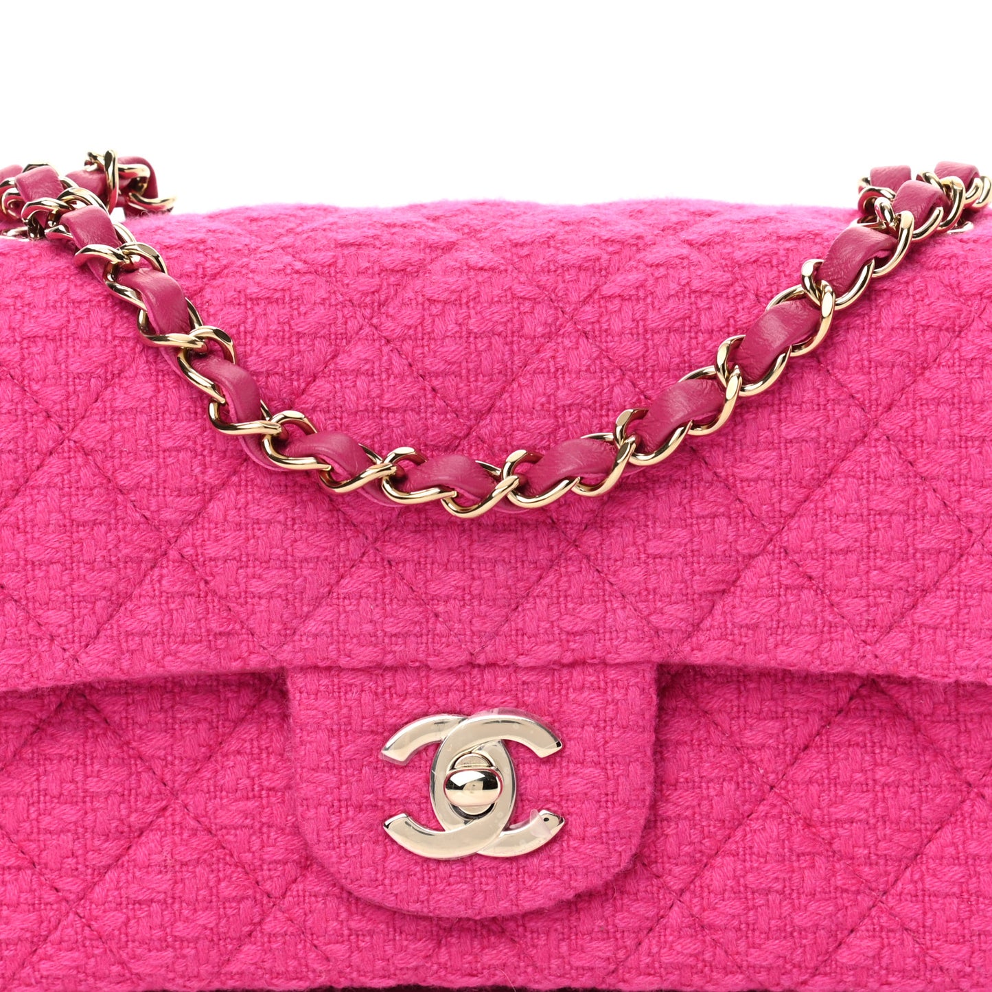 Cashmere Tweed Quilted Mini Rectangular Flap Fuchsia