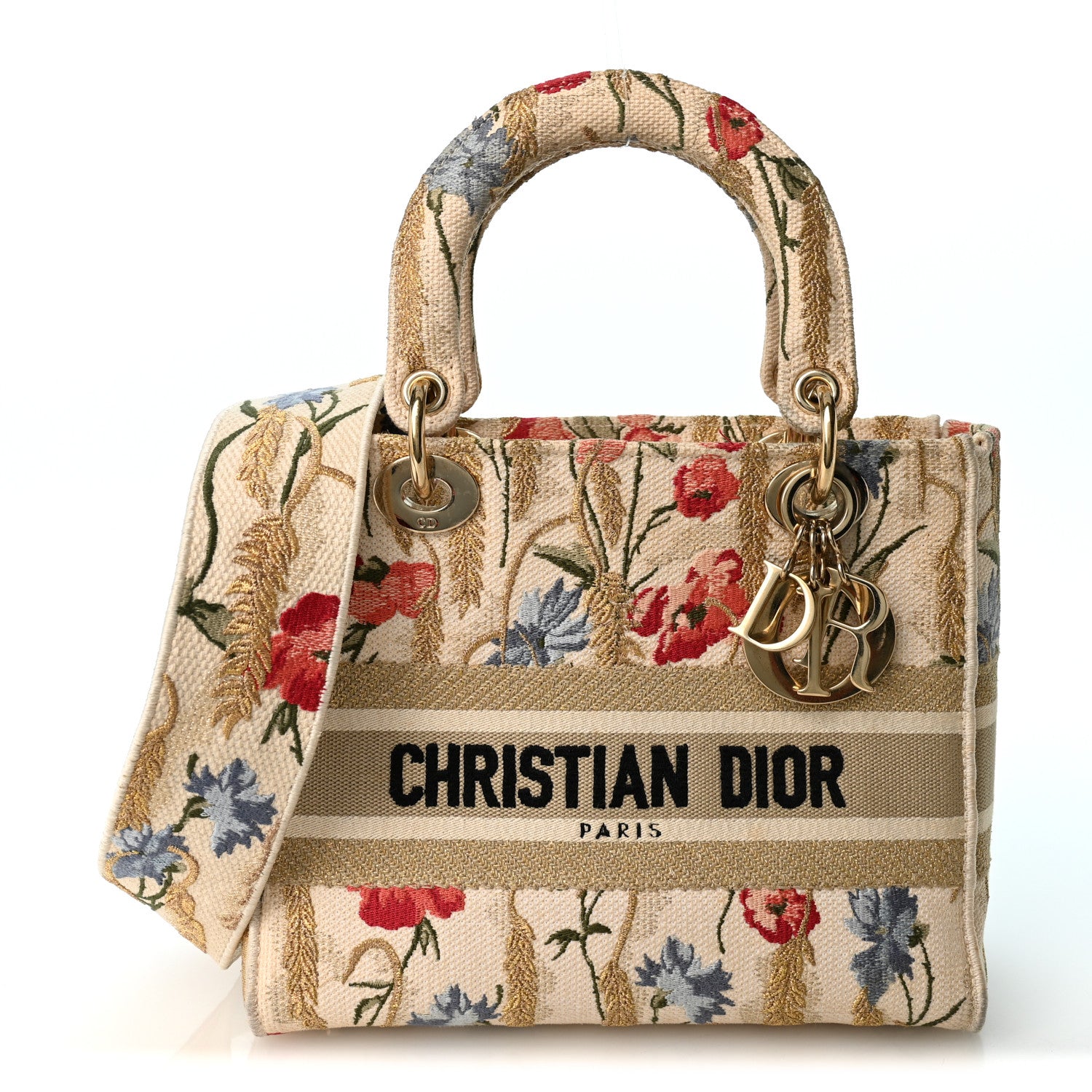 Christian Dior Canvas Embroidered Hibiscus Printed Medium Lady D