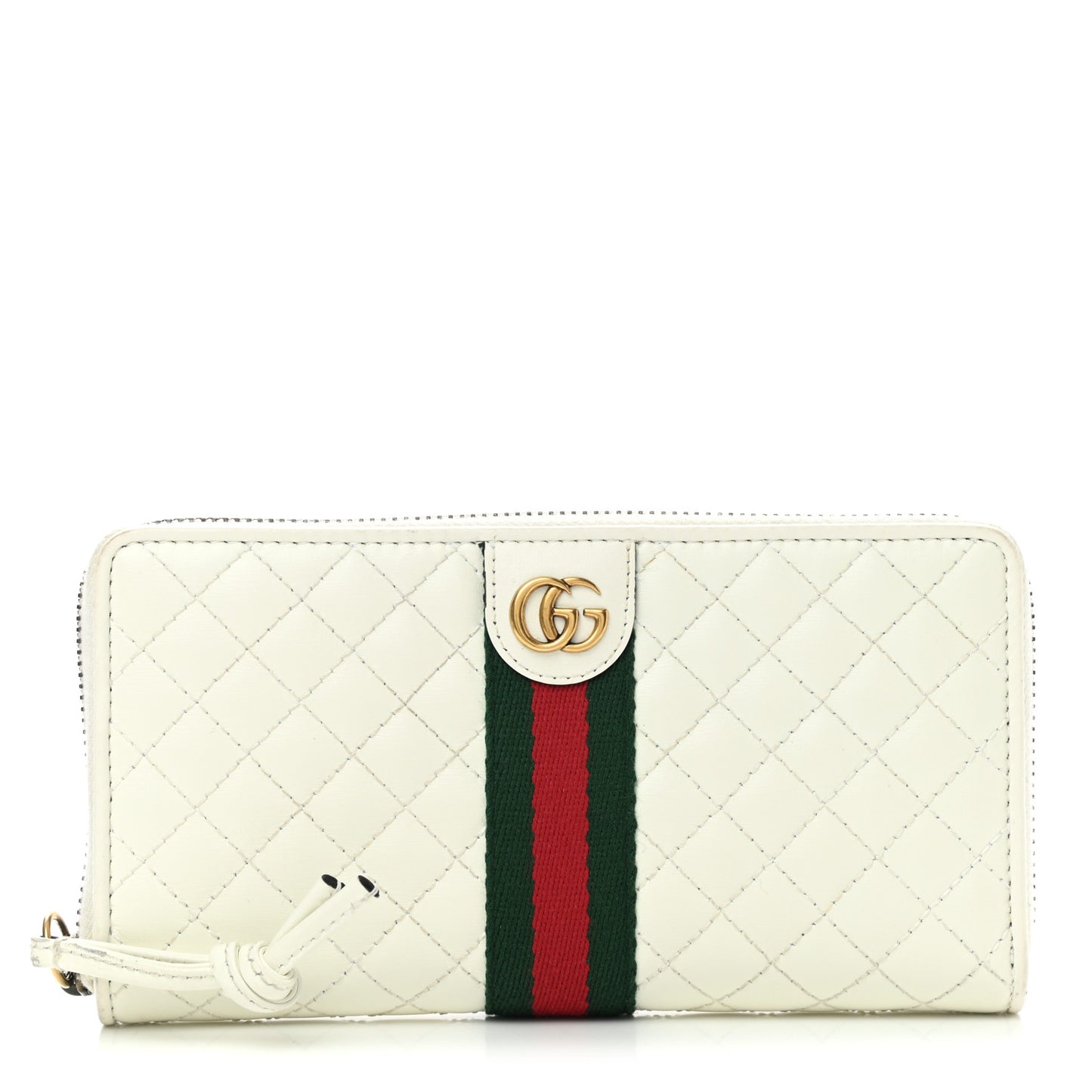Calfskin Web Trapuntata GG Zip Around Wallet Off White