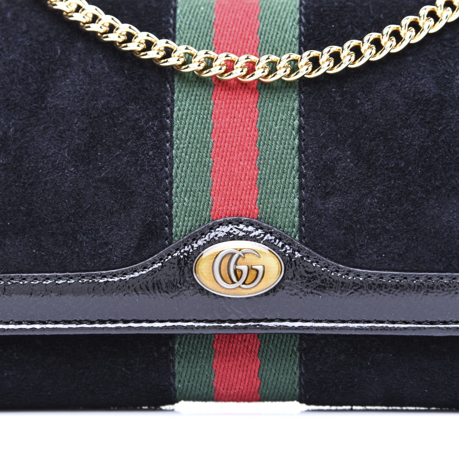 Gucci Suede Patent Web Ophidia Wallet On Chain Black 12 of 13