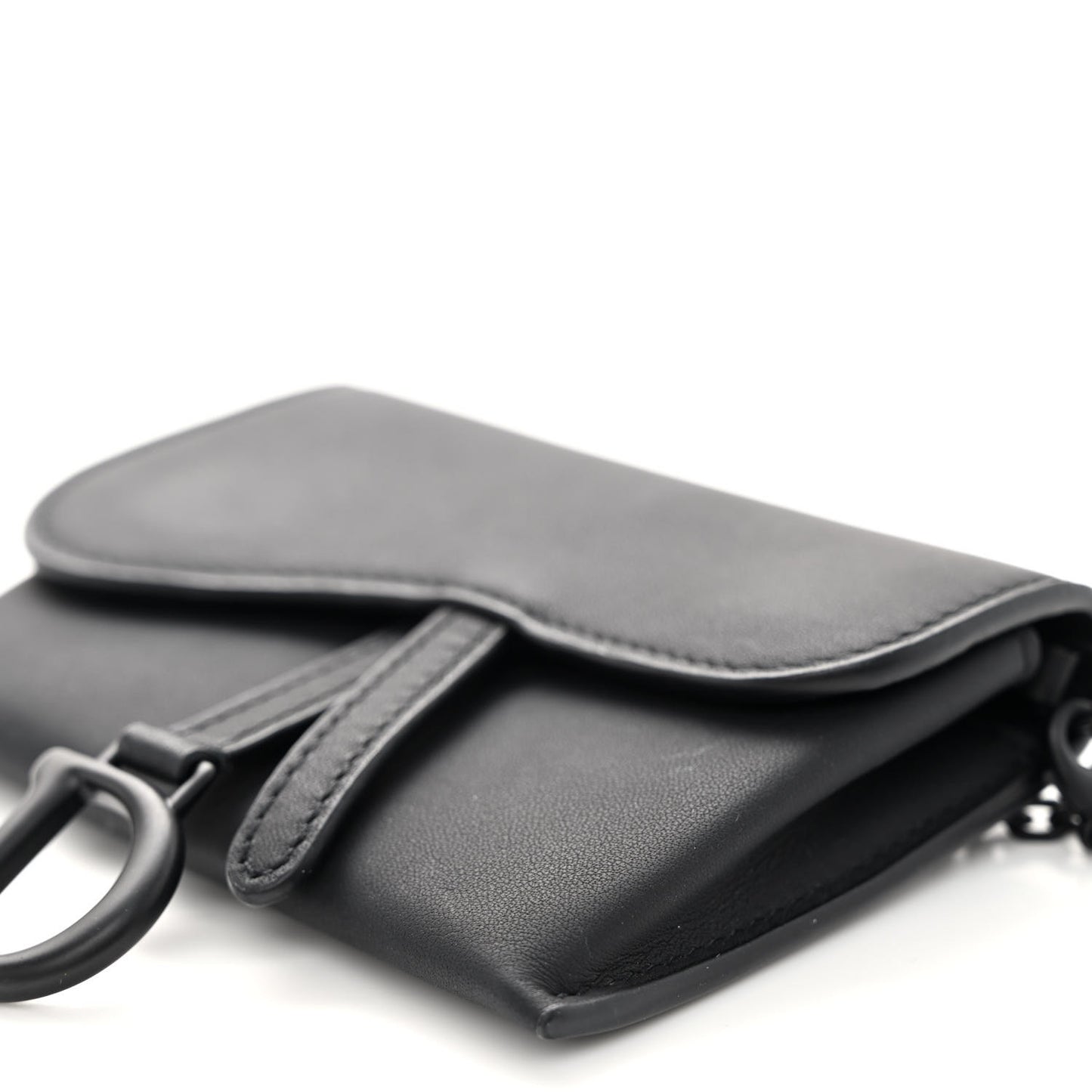 Ultra Matte Calfskin Nano Saddle Chain Pouch Black