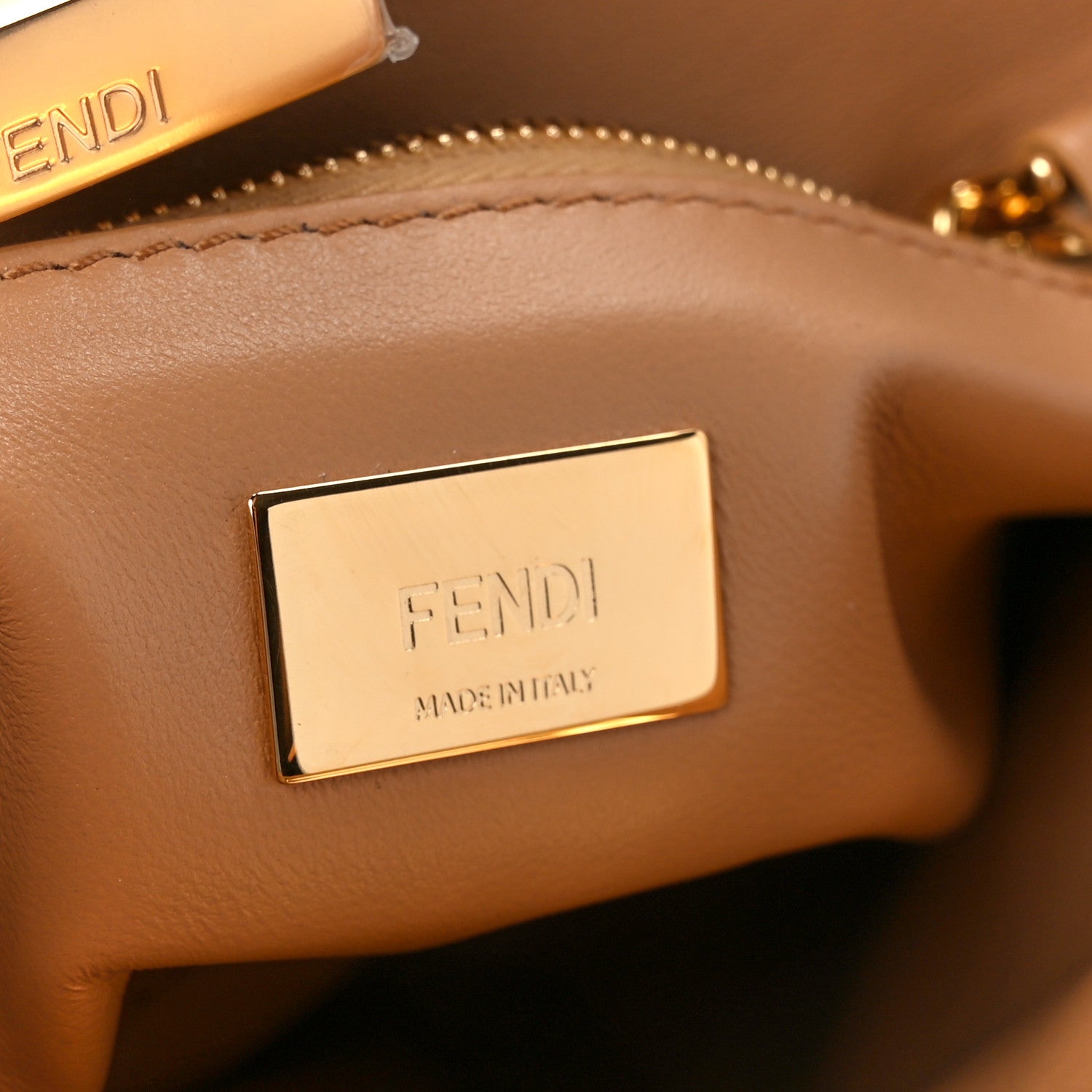 Fendi Shearling Nappa Macro FF 1974 Mini Peekaboo Iconic Satchel White Ice Cuoio Miele Scuro 7 of 11