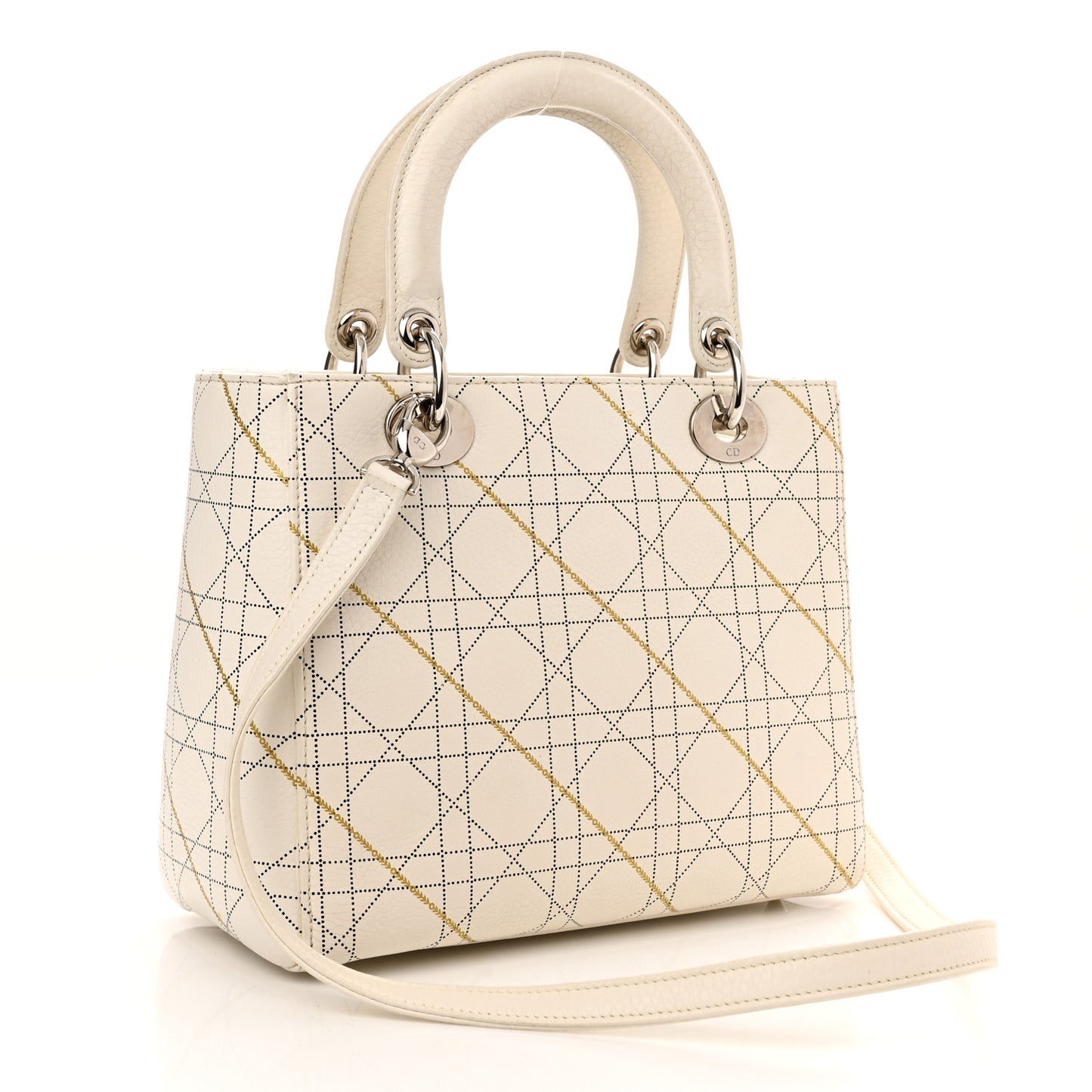 Calfskin Cannage Print Medium Lady Dior White