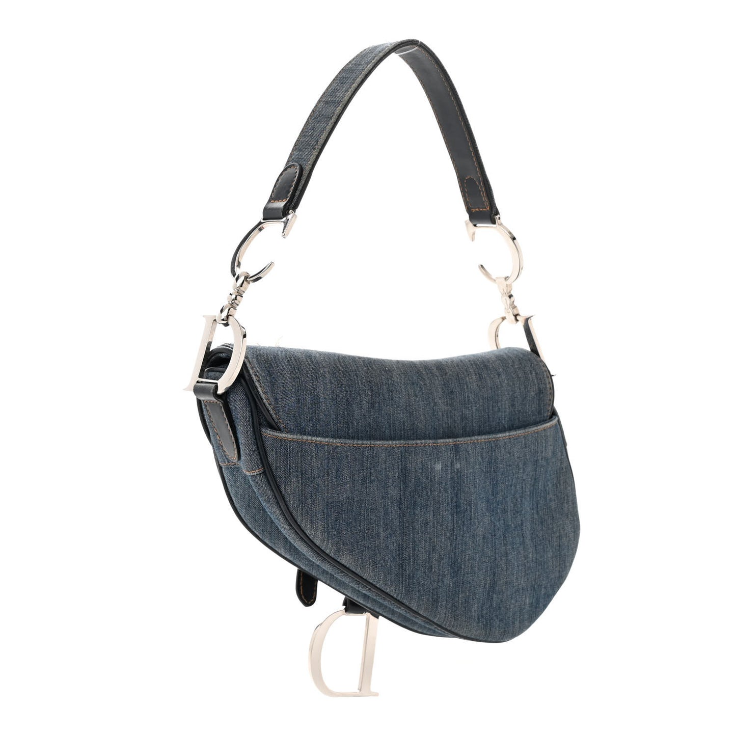 Denim Crystal Floral Embroidered Saddle Bag Multicolor