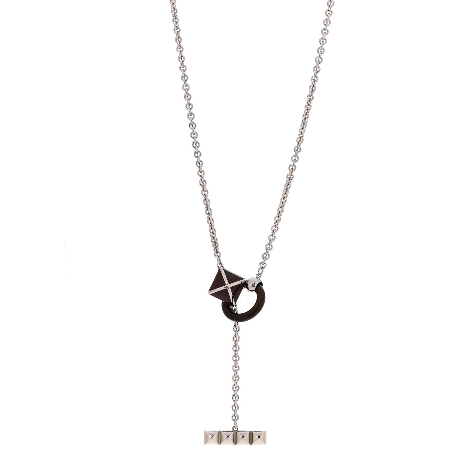 Hermes Palladium Buffalo Horn Medor XO Necklace Black 1925158