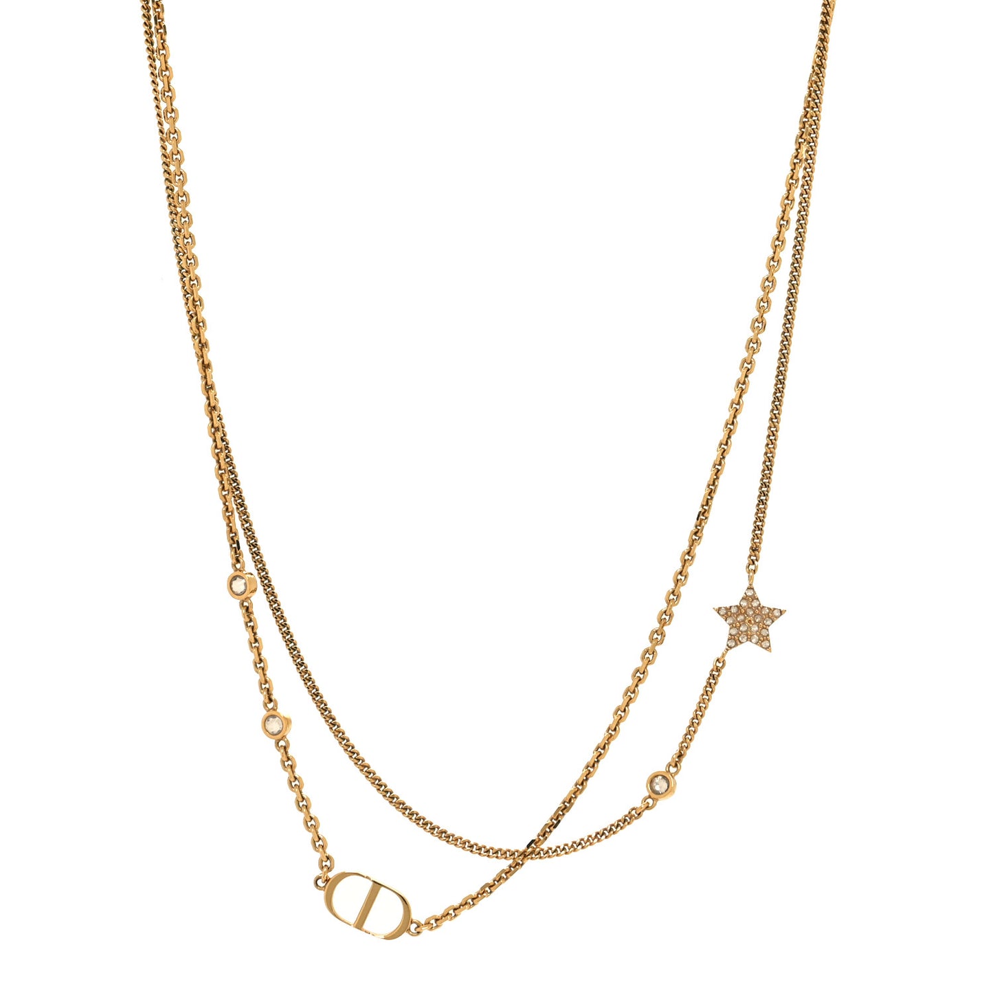 Metal Crystal Petit CD Double Necklace Gold