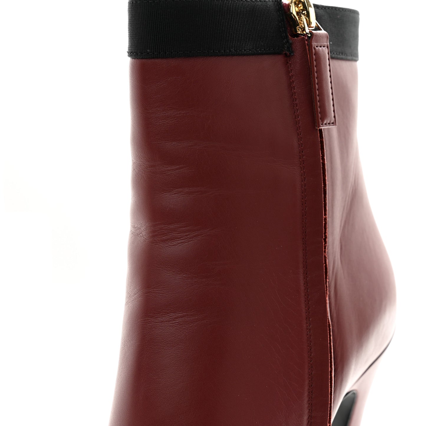 Lambskin Grosgrain Cap Toe Short Ankle Boots 36.5 Burgundy Black