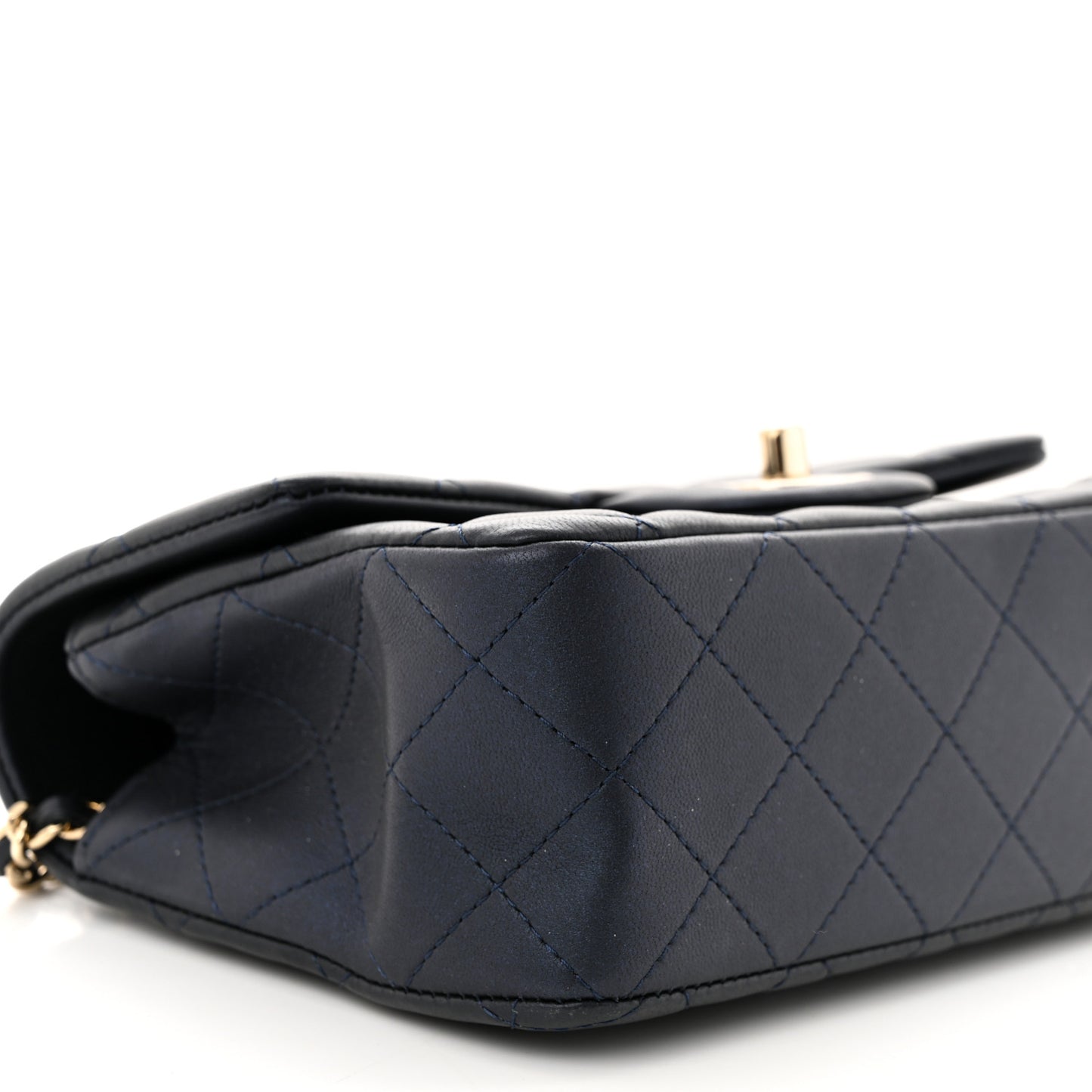 Iridescent Lambskin Quilted Mini Top Handle Rectangular Flap Dark Blue