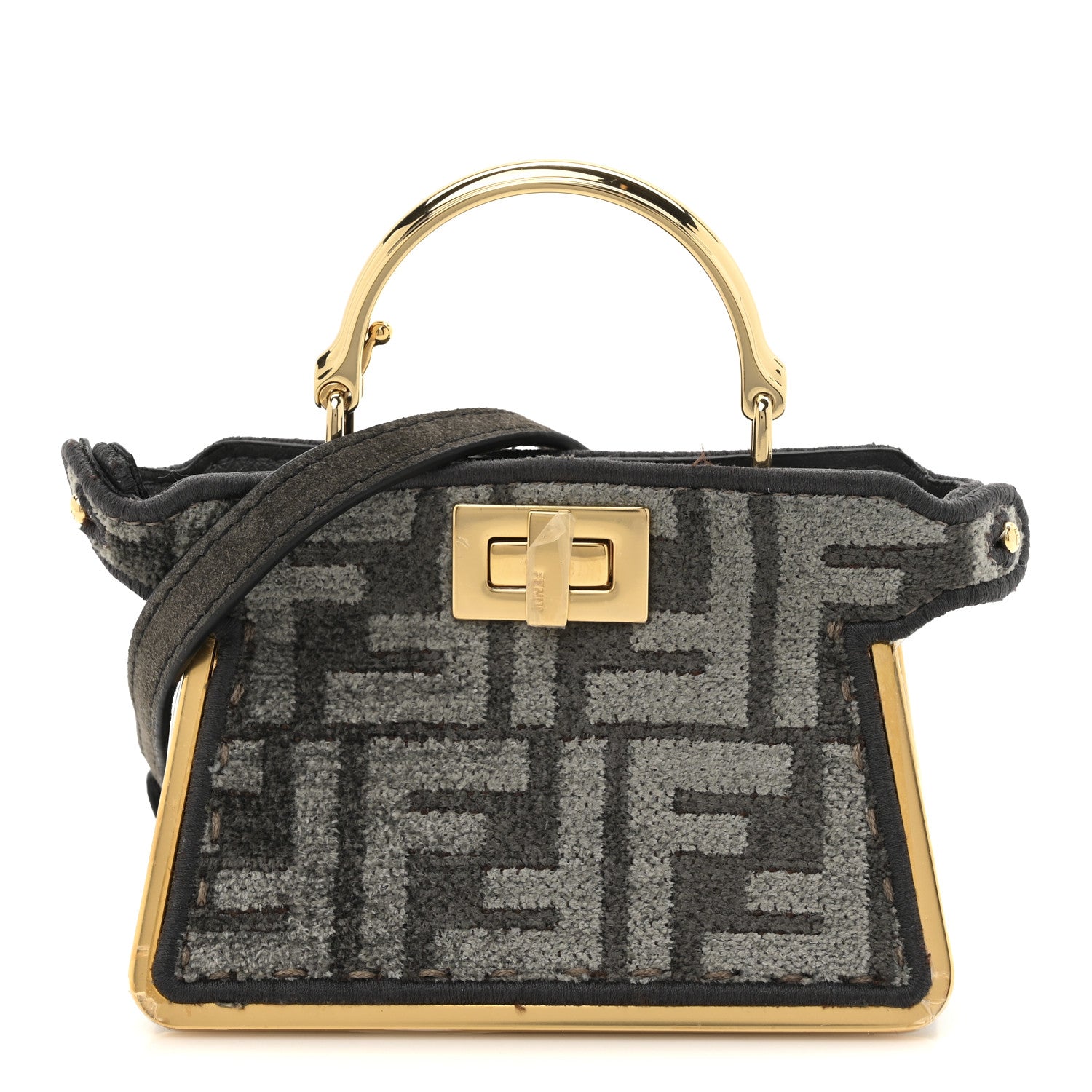 【finey03】 Fendi Fabric Calfskin Nano Peekaboo Maxi Handle Satchel Anthracite