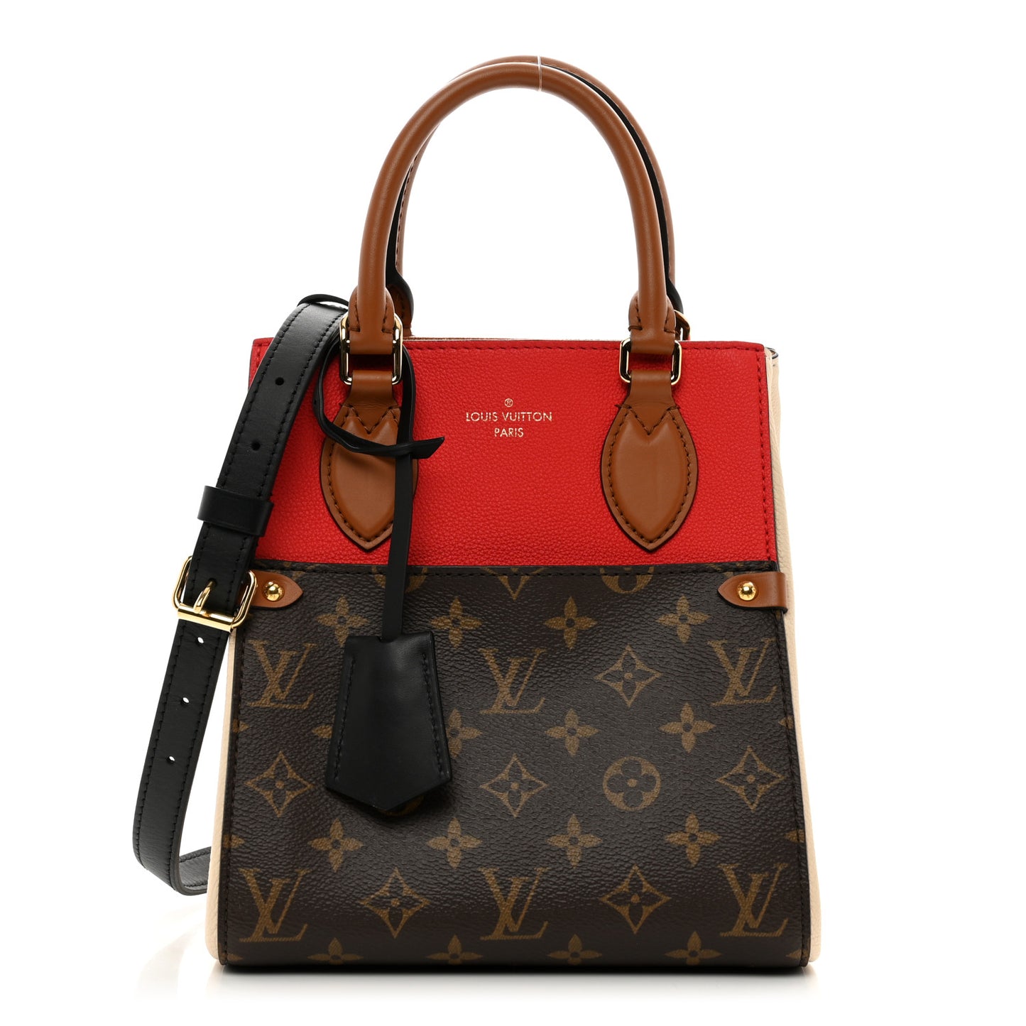 Calfskin Monogram Fold Tote PM Cerise Cream Black