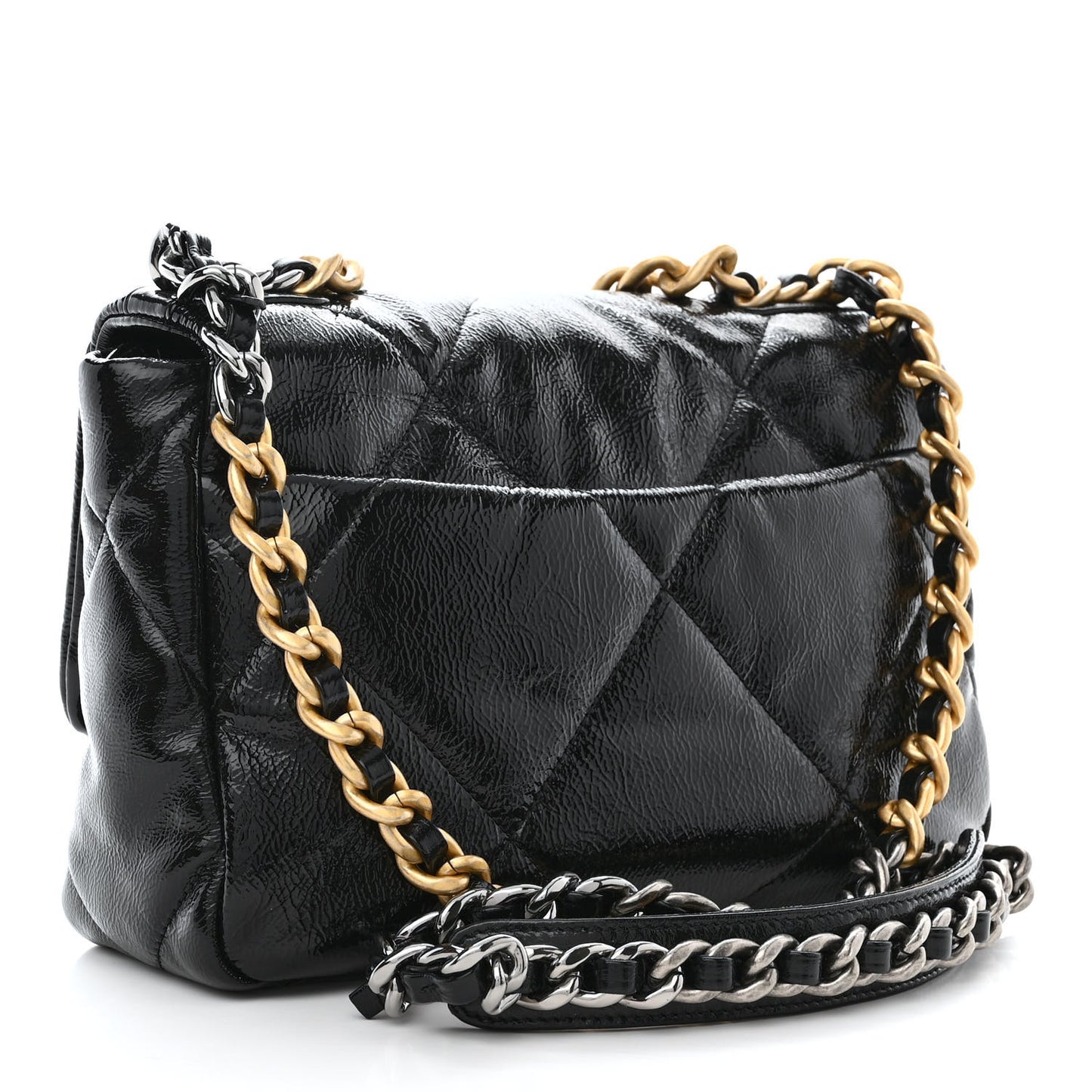 Shiny Crumpled Calfskin Quilted Medium Chanel 19 Flap Black