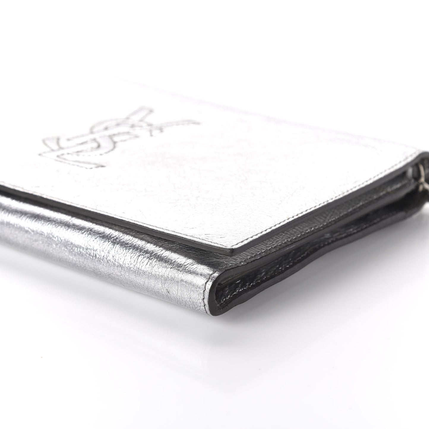 Metallic Crinkled Calfskin Belle de Jour Chain Clutch Silver