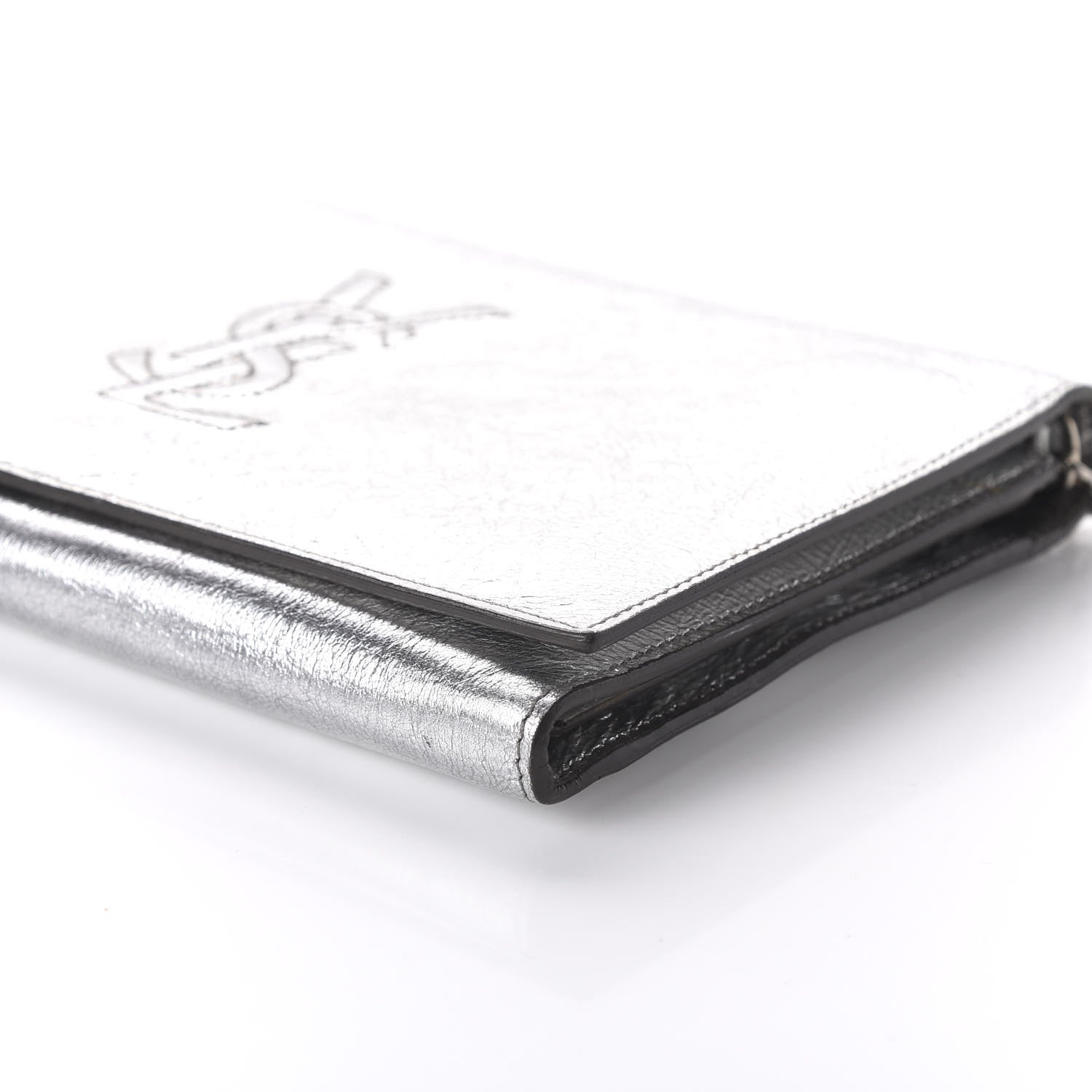 Saint Laurent Metallic Crinkled Calfskin Belle de Jour Chain Clutch Silver 7 of 9