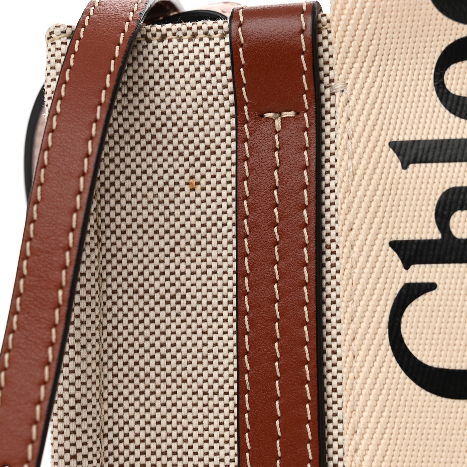 Chloe Cotton Calfskin Small Woody Ribbon Tote With Strap White Brown 13 of 13