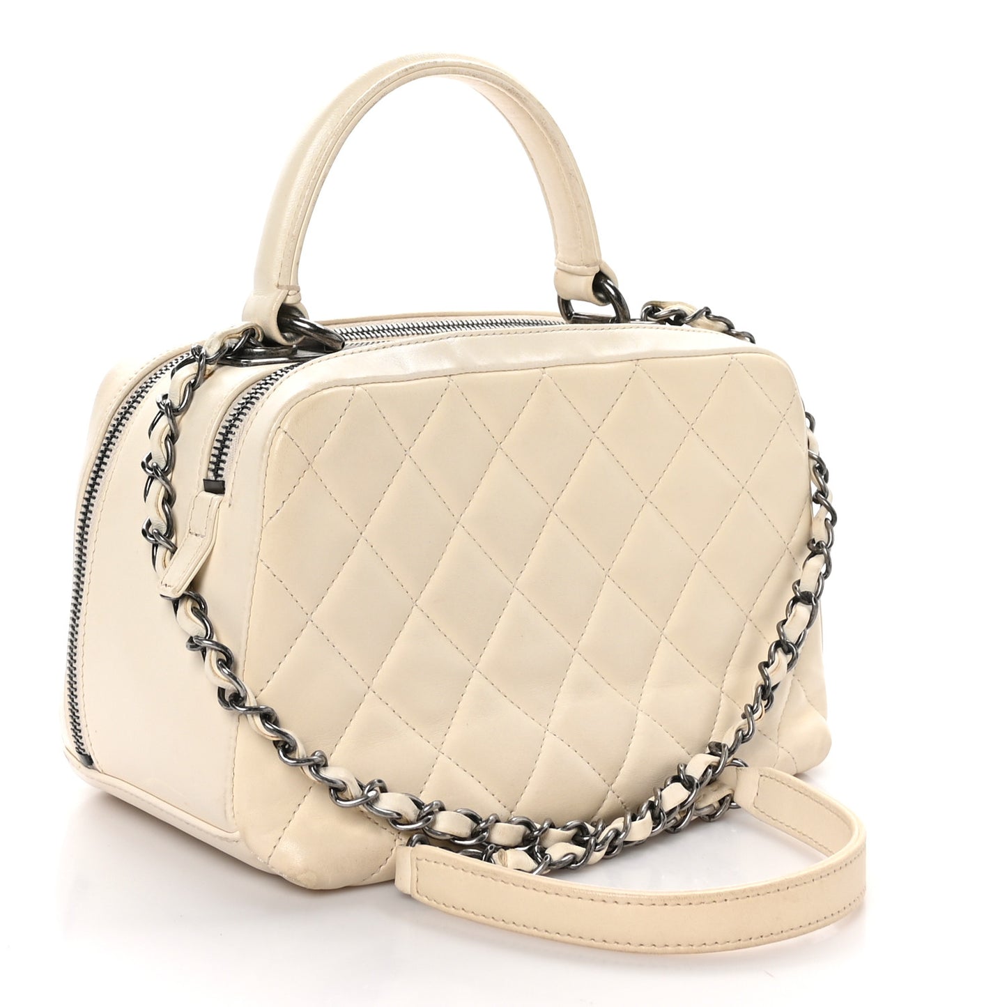Lambskin Quilted Medium Trendy CC Bowling Bag White