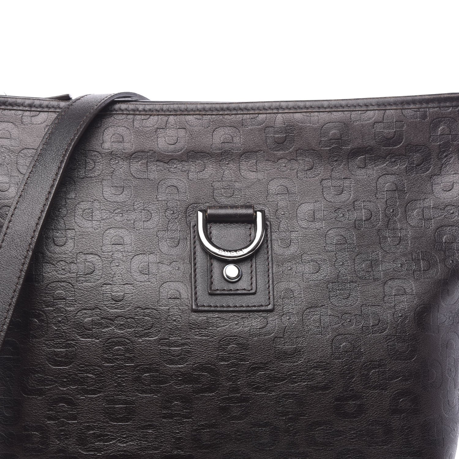 Gucci Calfskin Horsebit Embossed Abbey Messenger Dark Brown 8 of 10