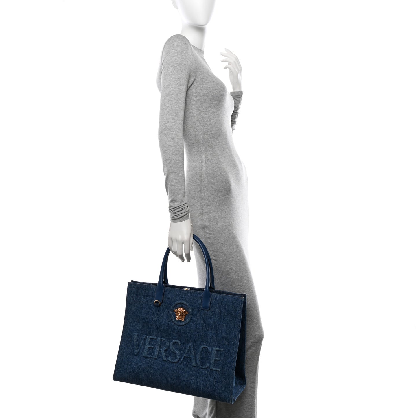 Denim Calfskin La Medusa Tote Bag Blue