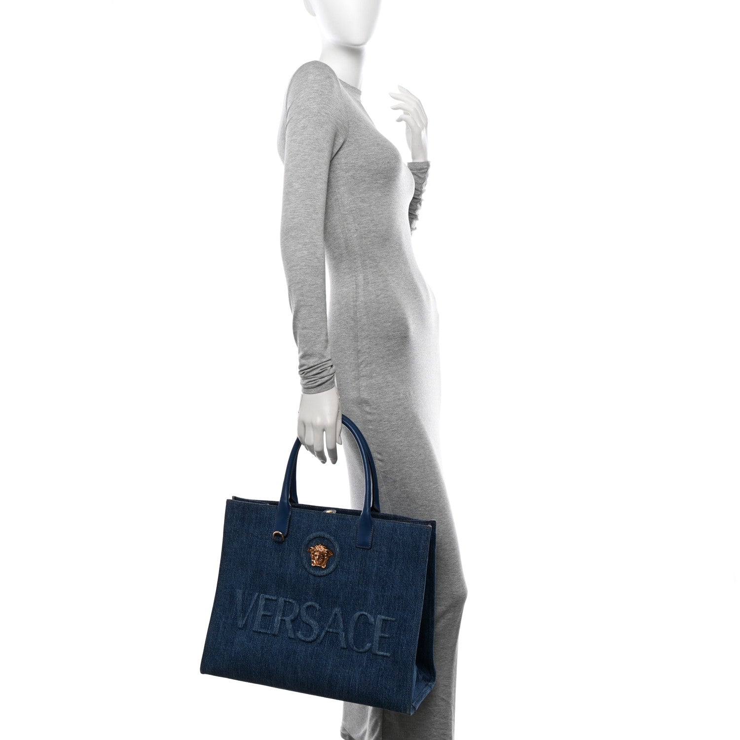 Versace Denim Calfskin La Medusa Tote Bag Blue 2 of 9