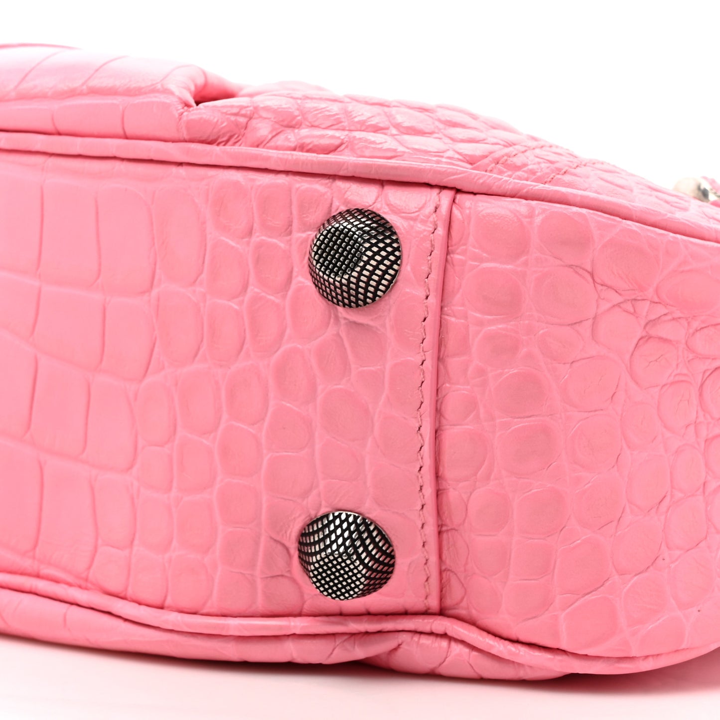 Extra Supple Calfskin Crocodile Embossed Small Le Cagole Shoulder Bag Sweet Pink