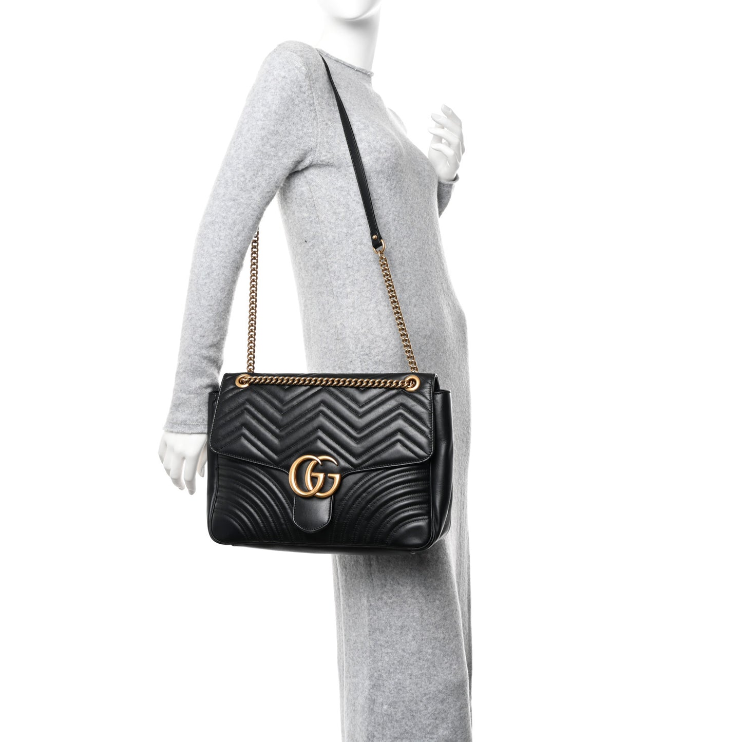 Calfskin Matelasse Large GG Marmont Shoulder Bag Black