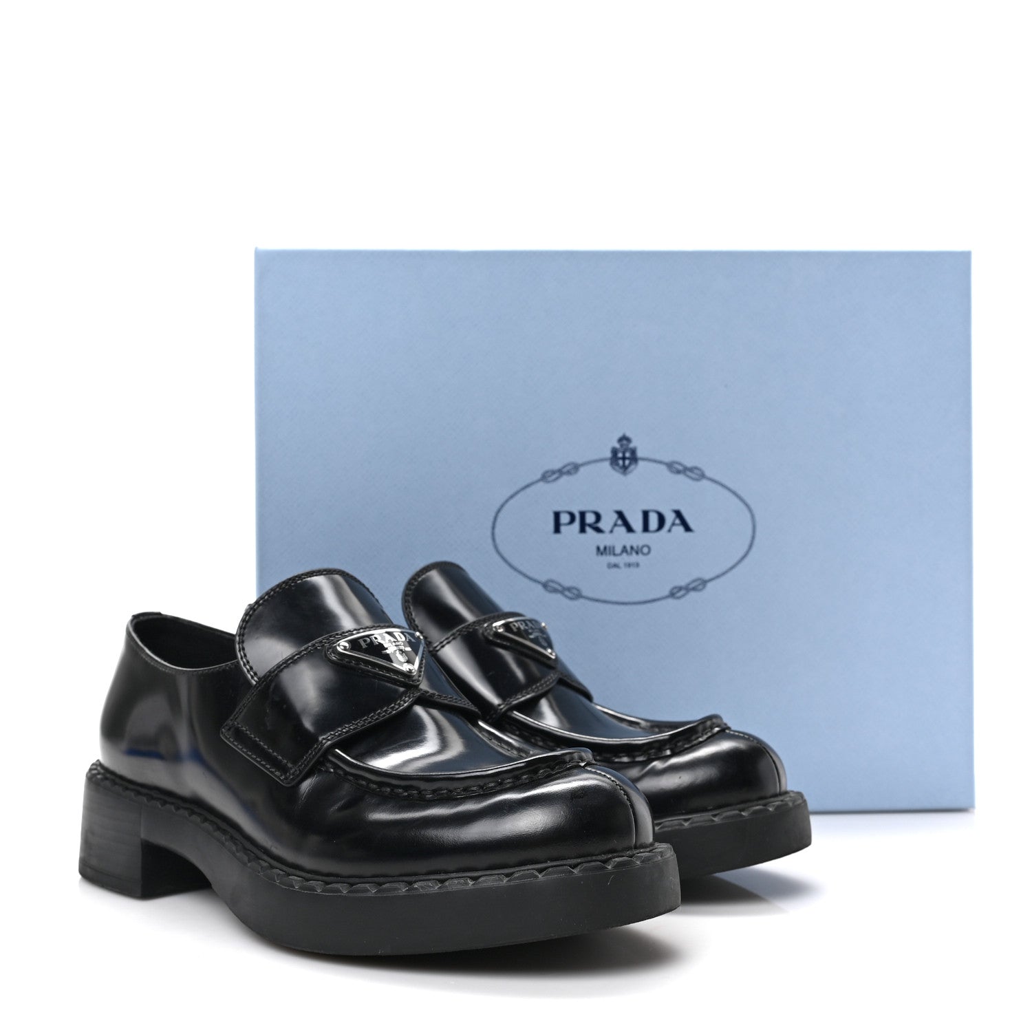 Prada Spazzolato Metal Triangle Logo 50mm Loafers 36.5 Black 8 of 8